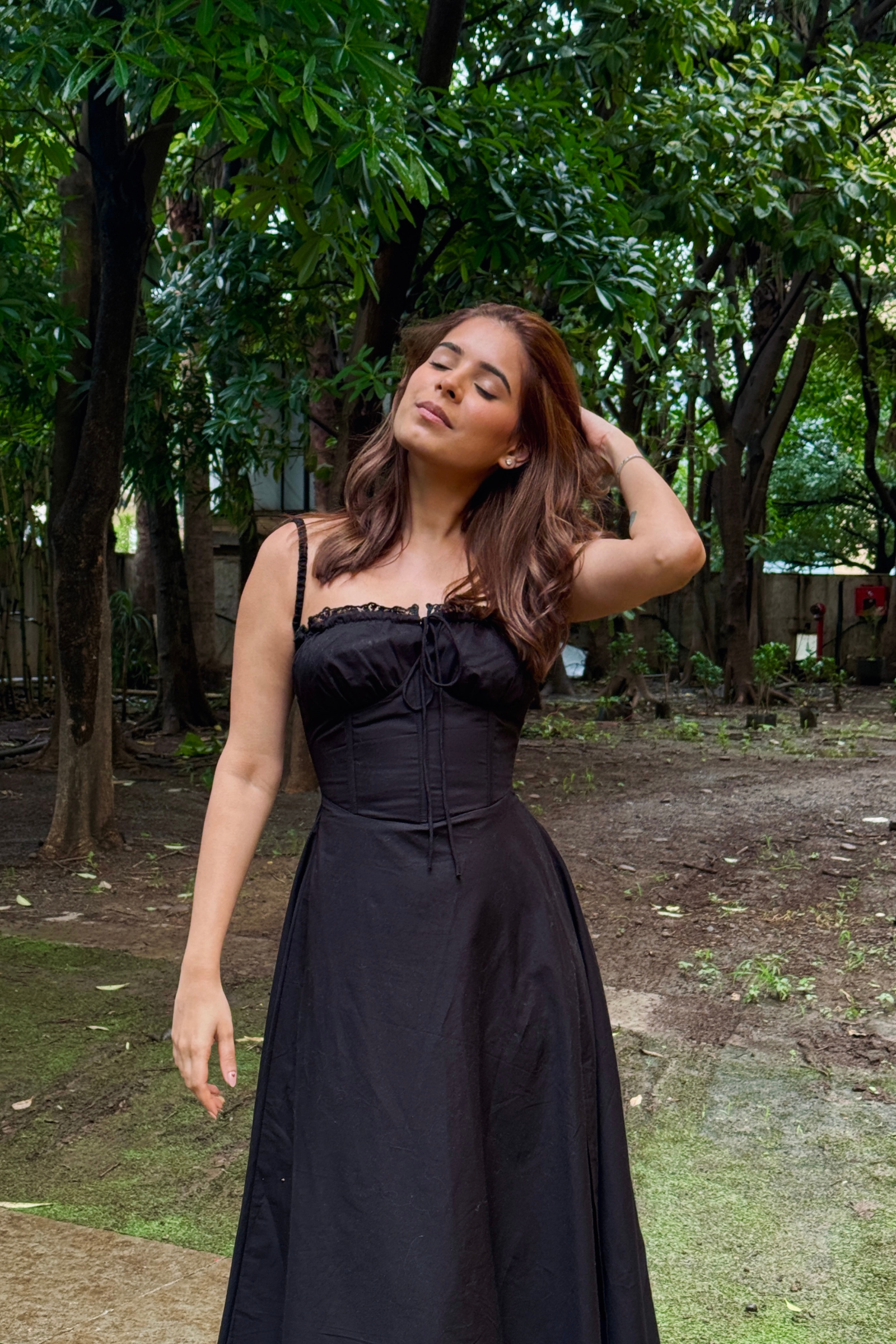 Rene Black Corset Poplin Midi Dress