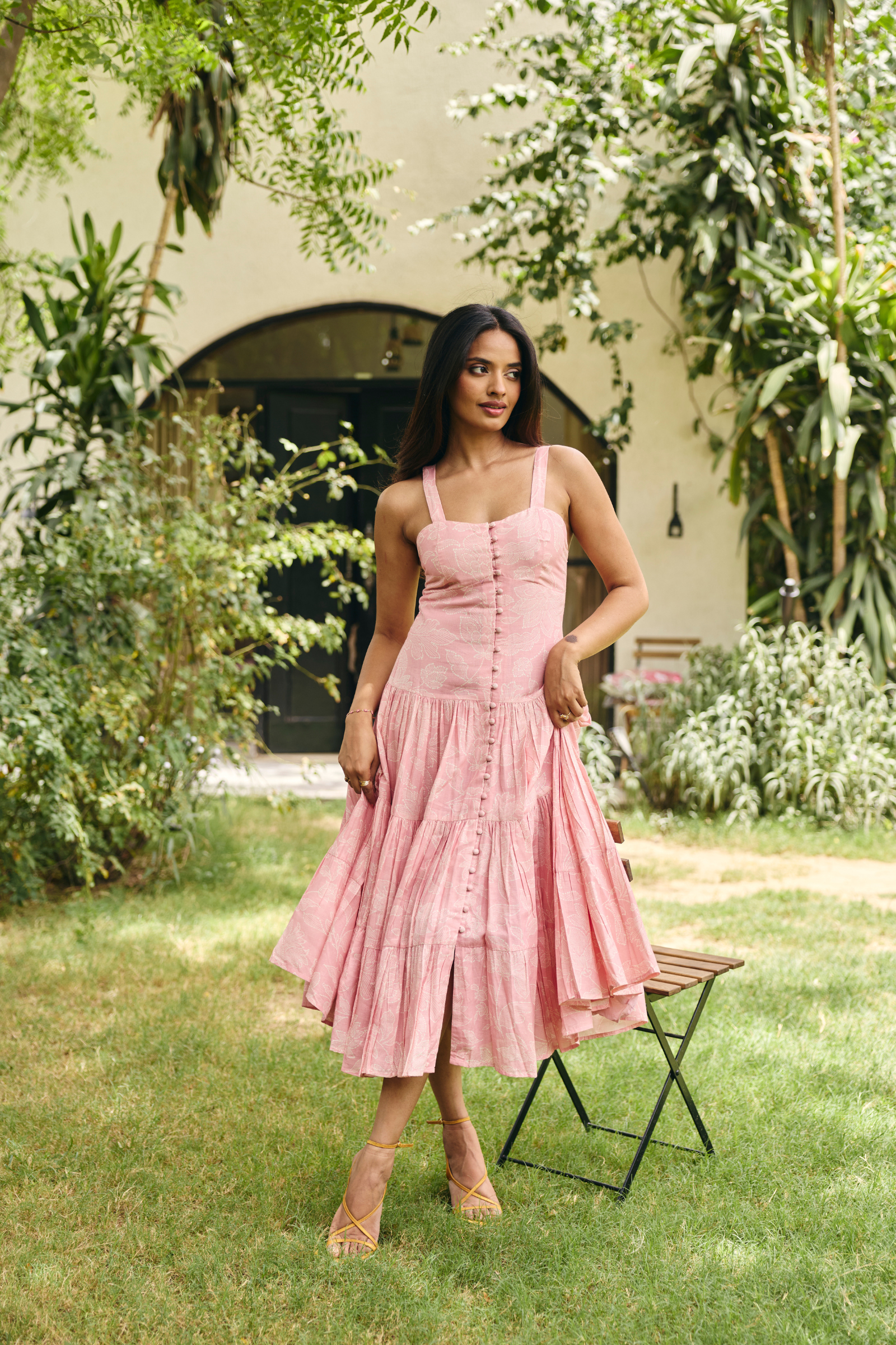 Havana Pink pleated midi dress