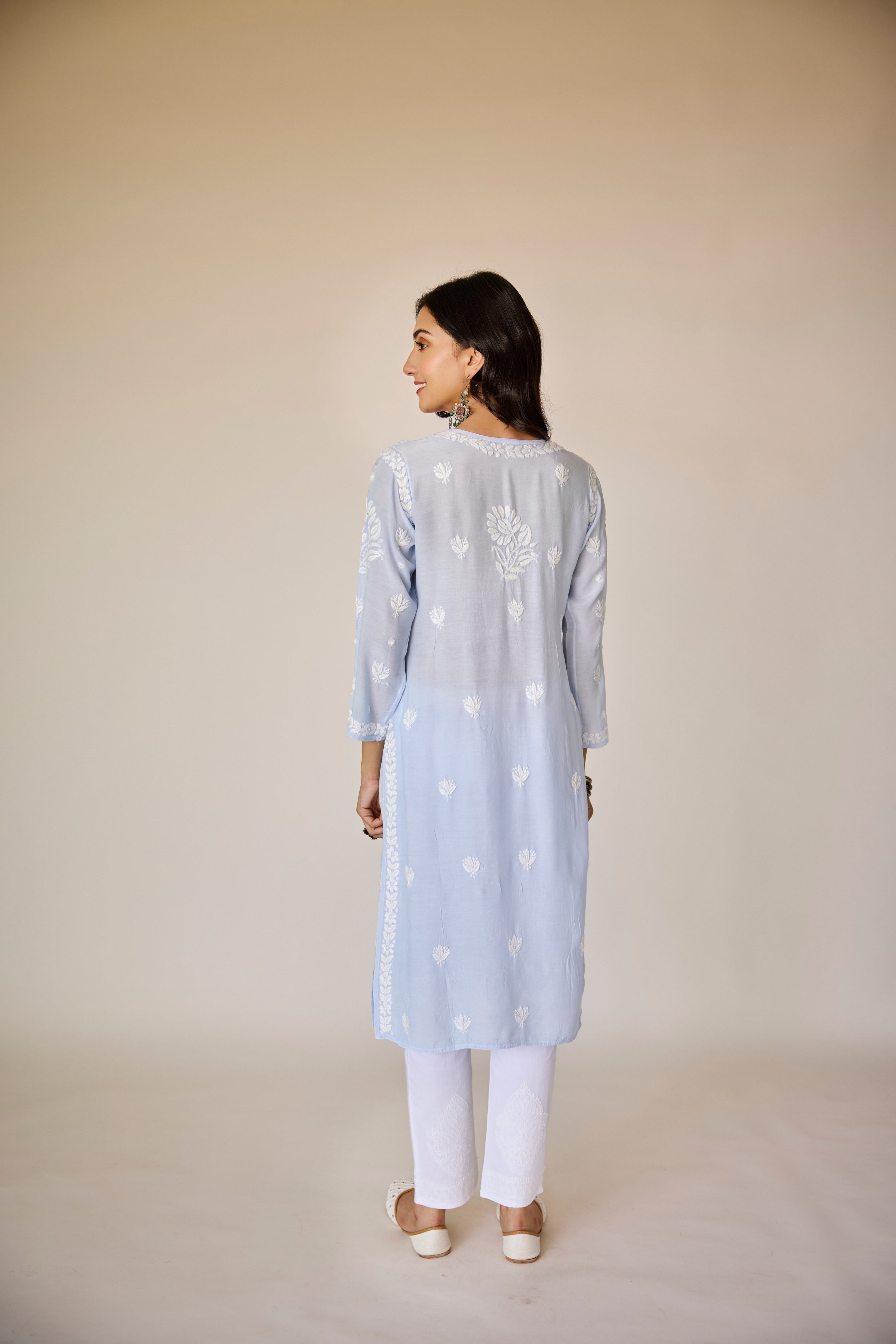 Paolo Powder Blue Muslin Hand Embroidered Chikankari Kurta