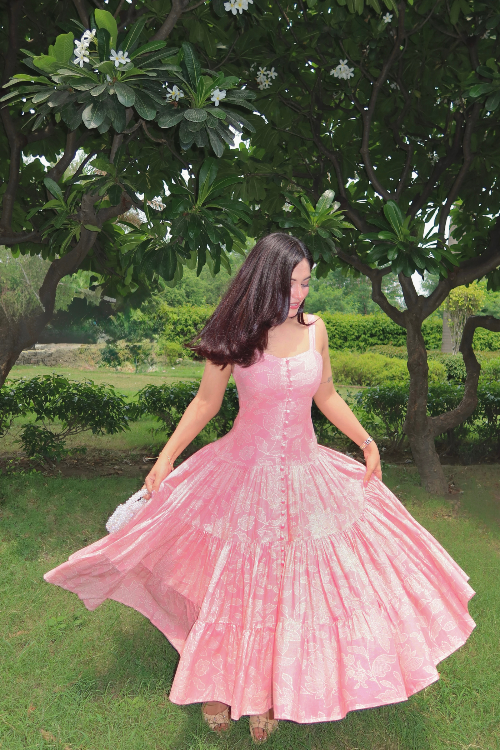 Havana Pink pleated midi dress