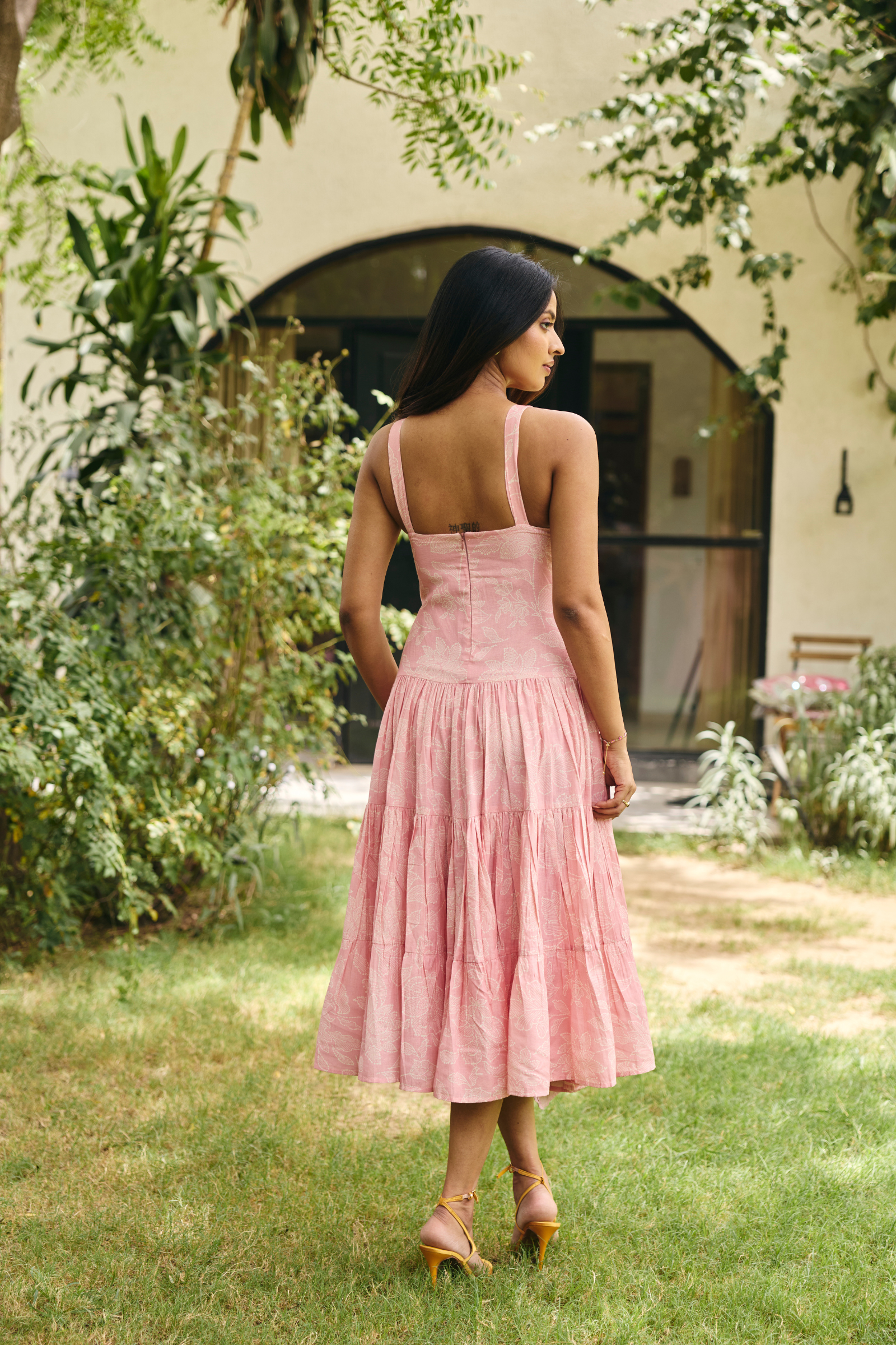 Havana Pink pleated midi dress