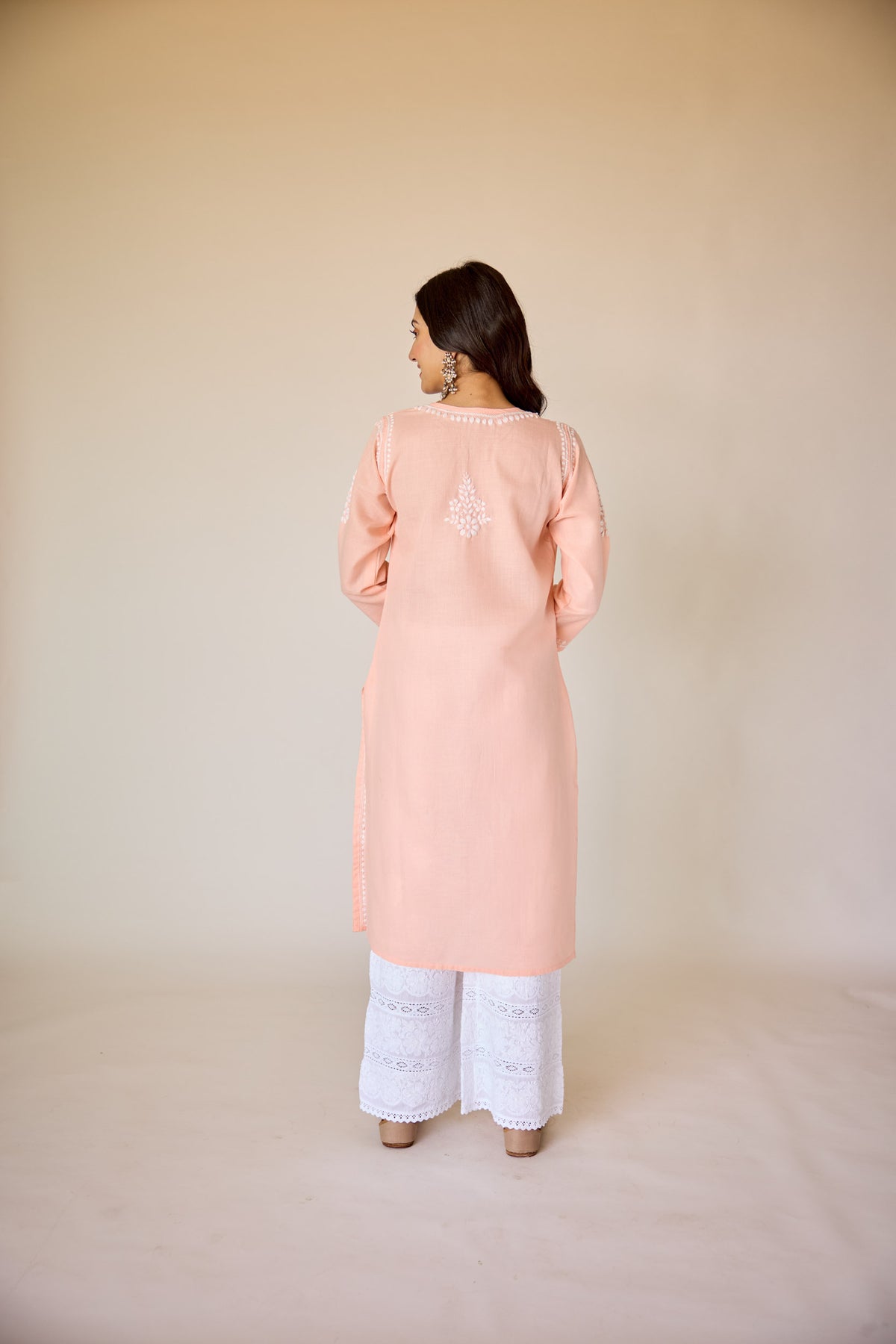 Hand Embroidery Chikankari Kurta Pant Set - Peach