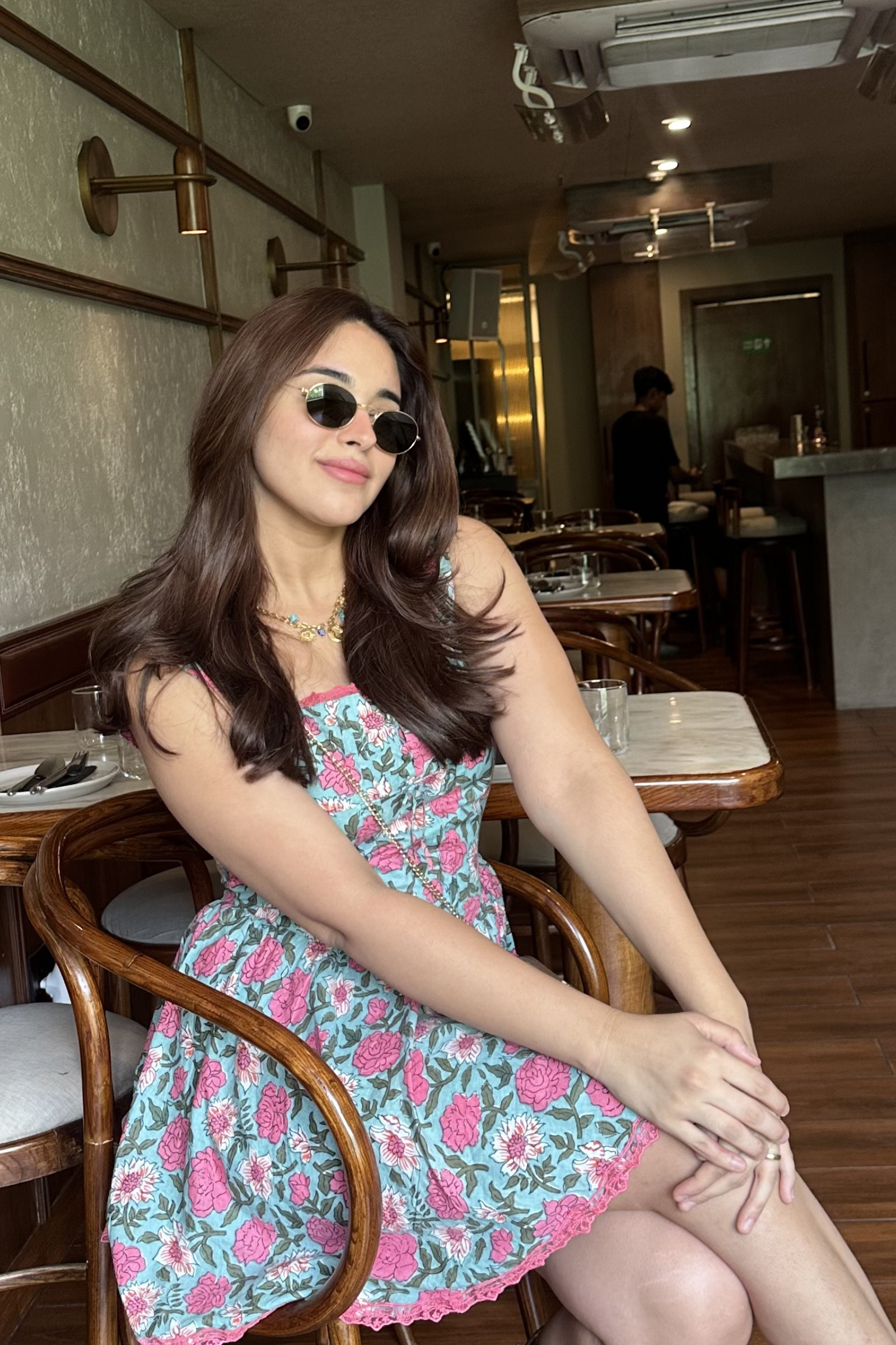 Kris Blue Printed Cotton Sleeveless Mini Dress