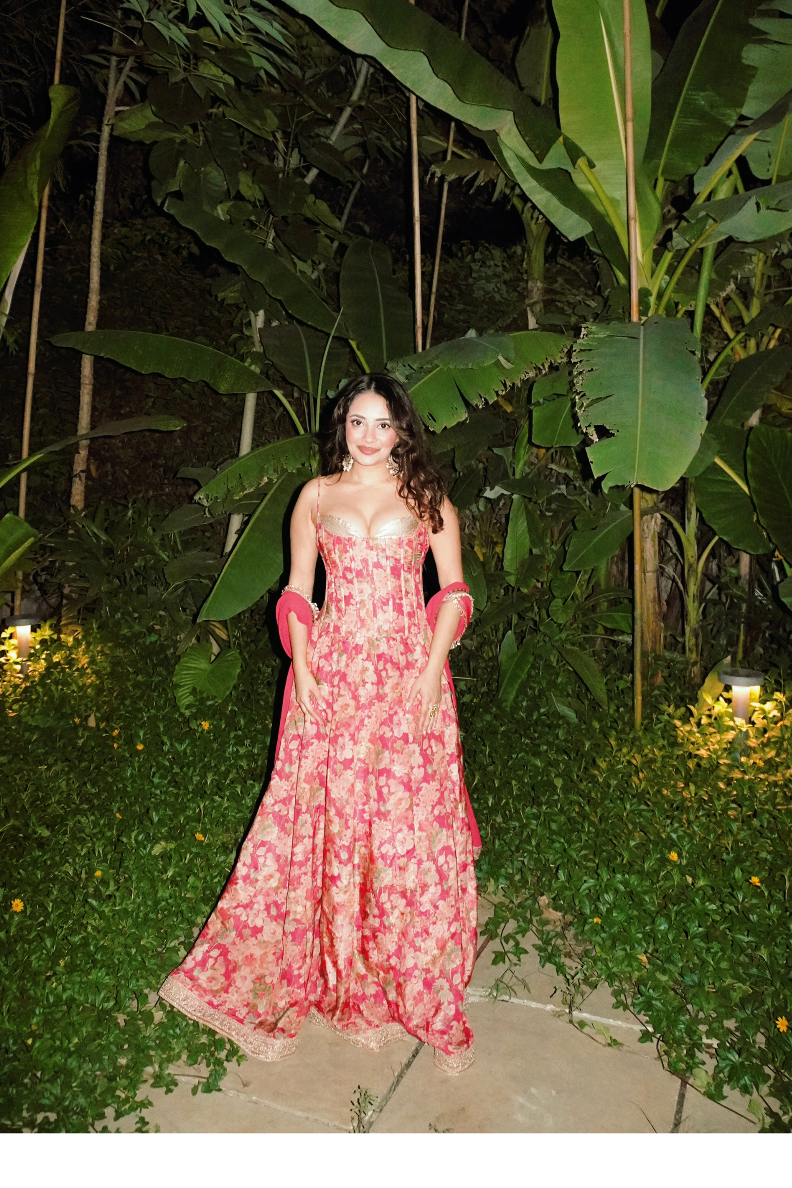 Roze Pink & Champagne Sequinned Corset Tissue Lehenga Set
