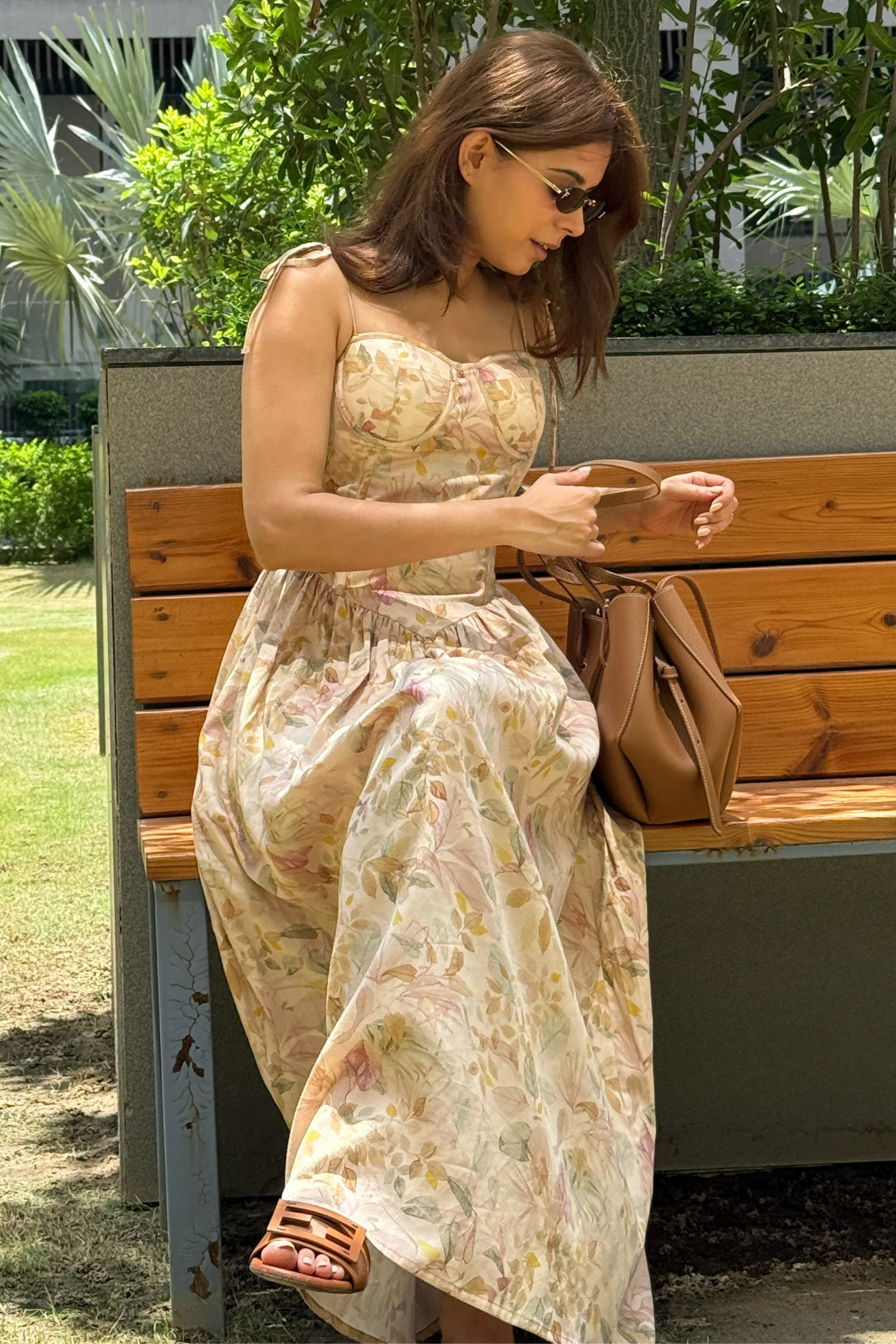 Demi Cream Floral Corset Midi Dress