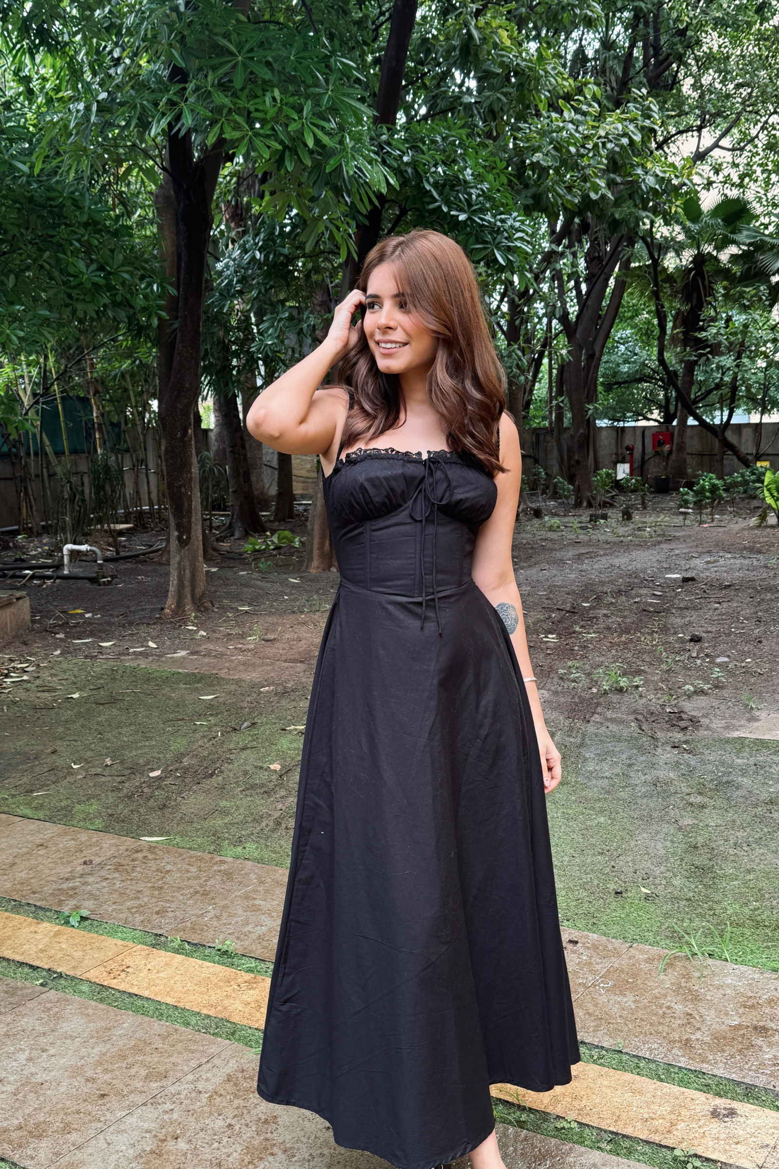 Rene Black Corset Poplin Midi Dress