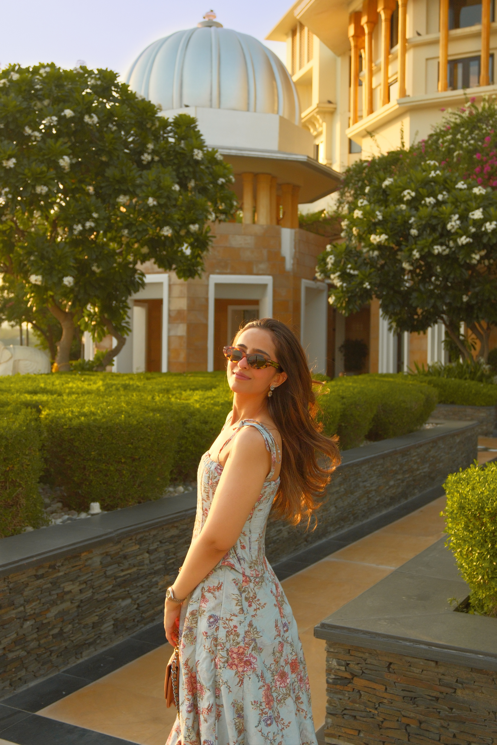 Emily Blue Floral Midi Dress with Corset Jacket
