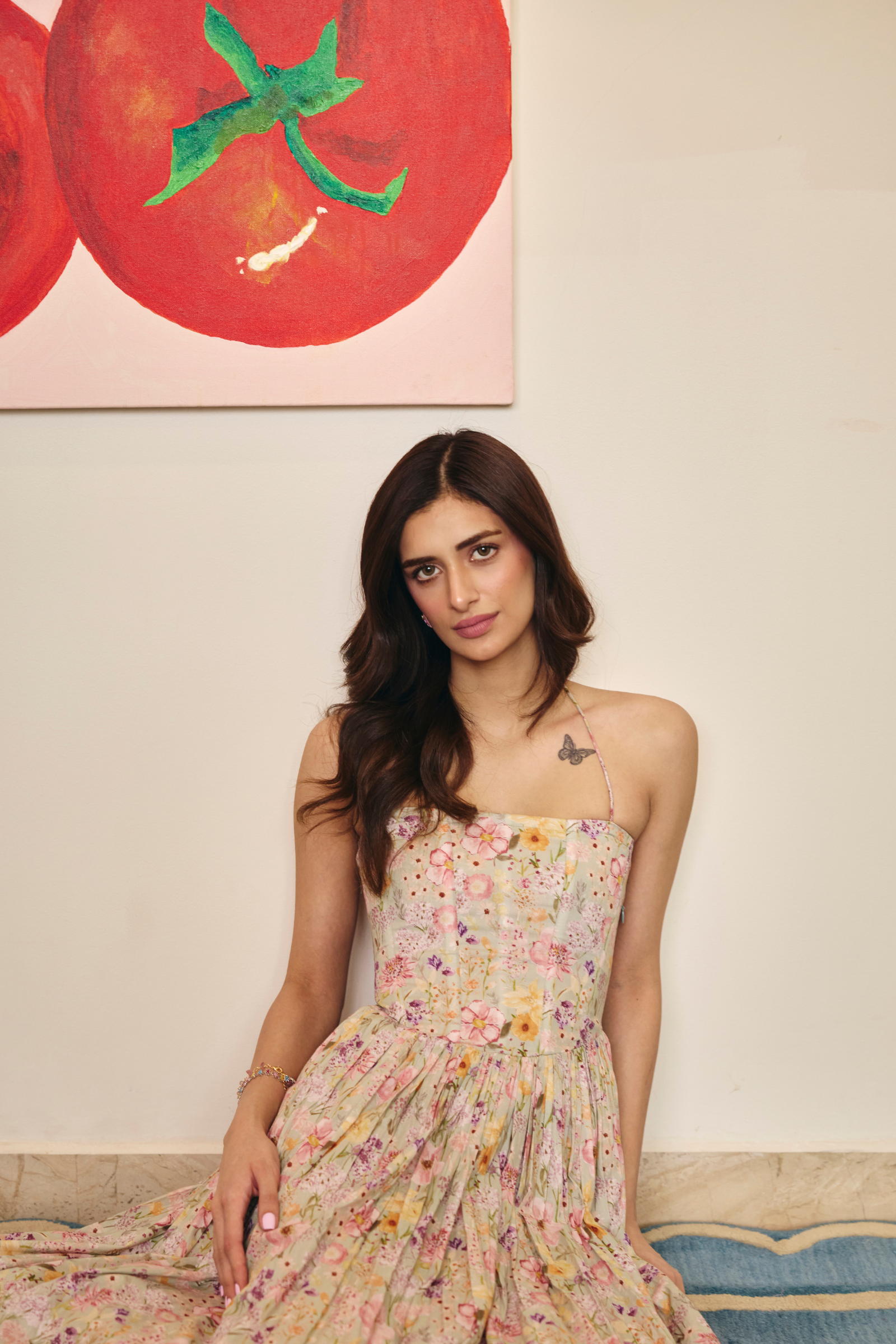 Nice sage green corset floral midi dress