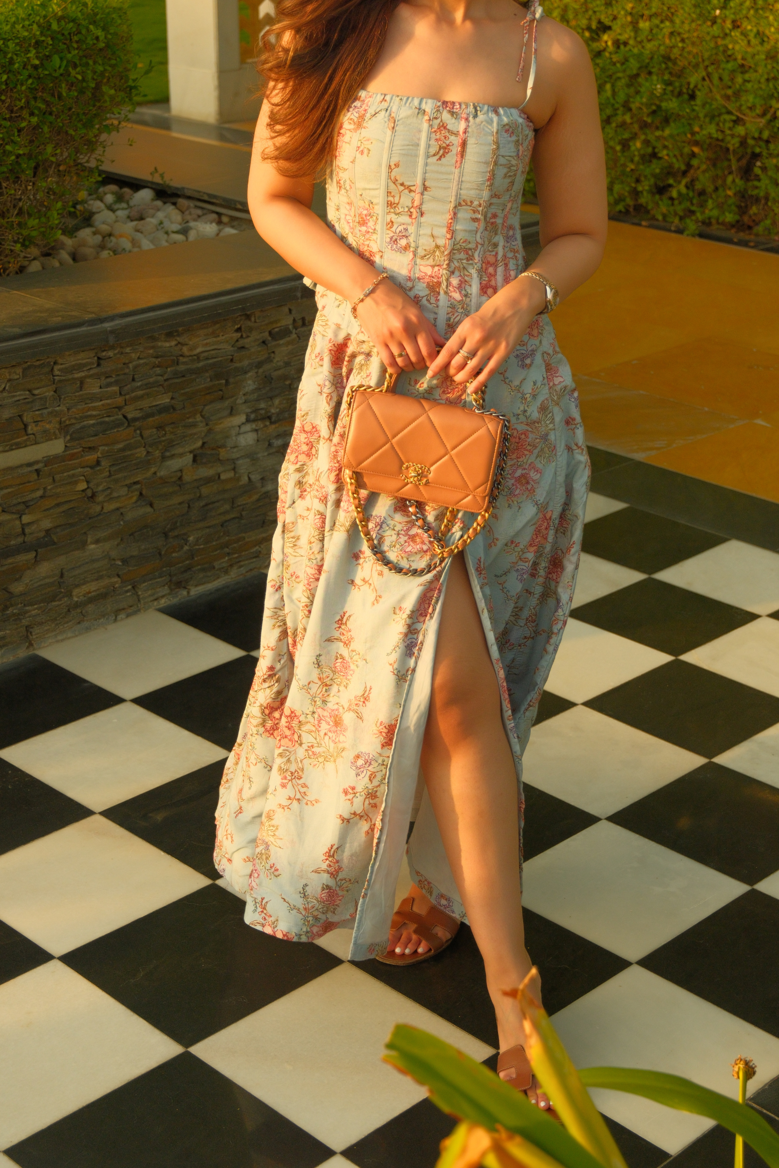 Emily Blue Floral Midi Dress with Corset Jacket