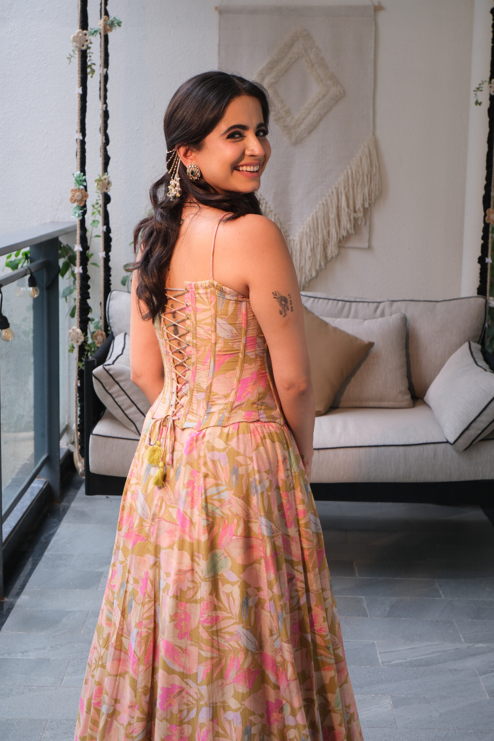 Zara Olive Green Sequinned Corset Muslin Lehenga Set