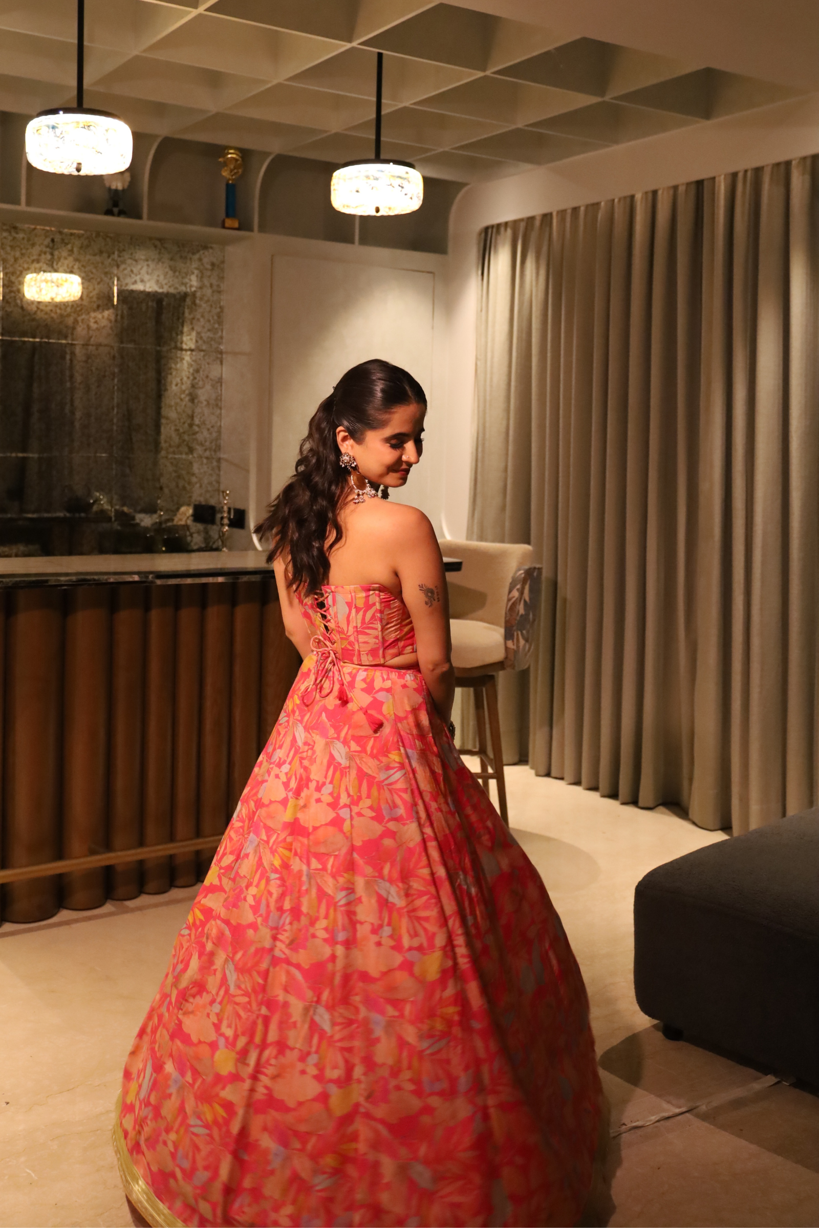 Rubab Hot Pink Sequinned Corset Muslin Lehenga Set