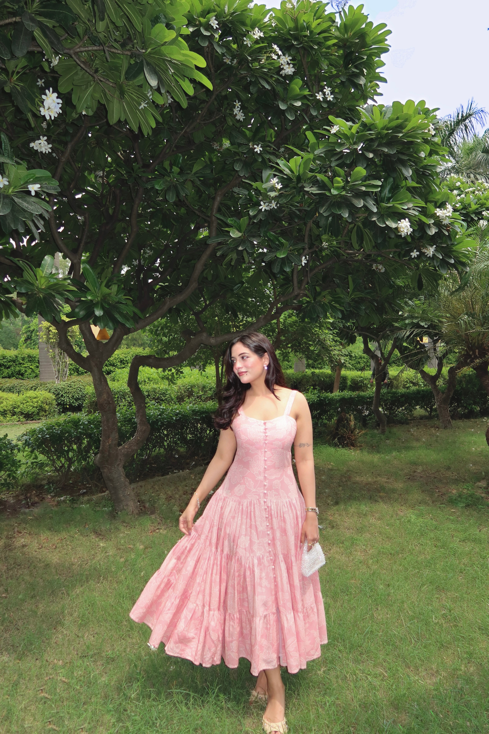 Havana Pink pleated midi dress