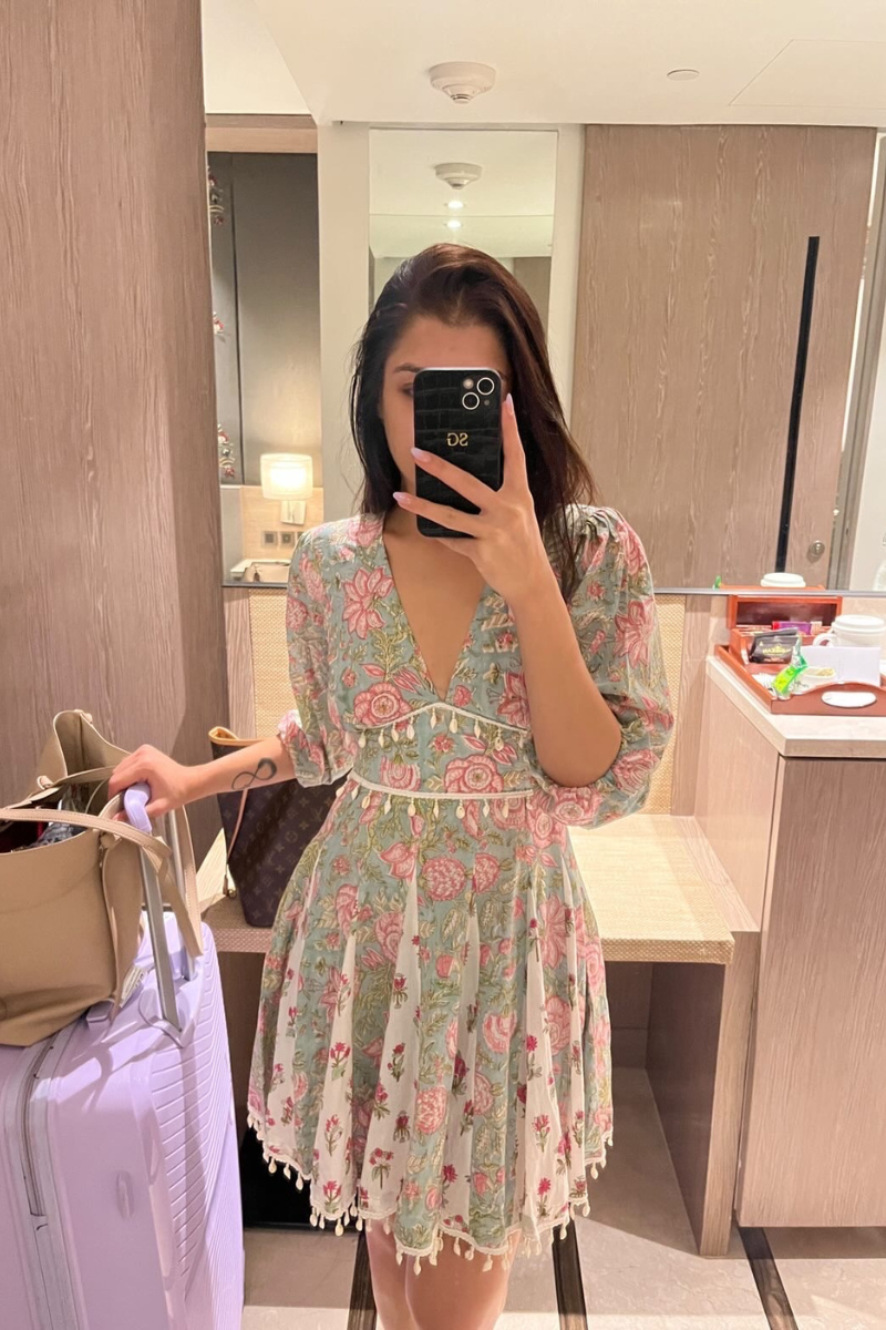 Diaz Pastel Green Printed Cotton Corset Dress