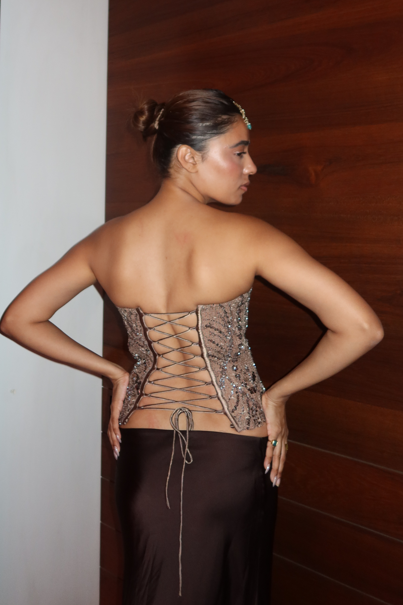 Shanghai Brown Embellished Corset