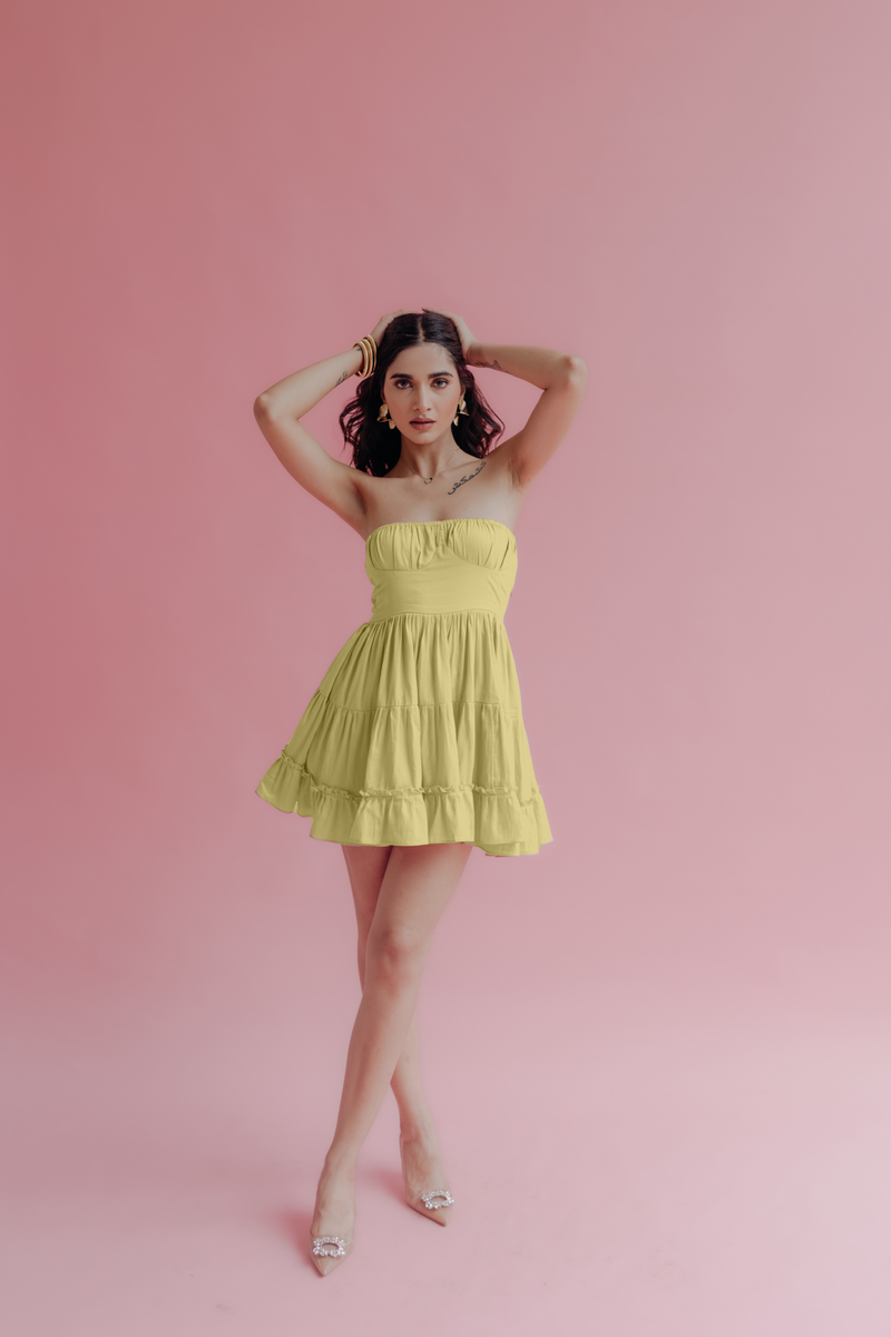 Sabrina Lime Yellow Strapless Mini Dress