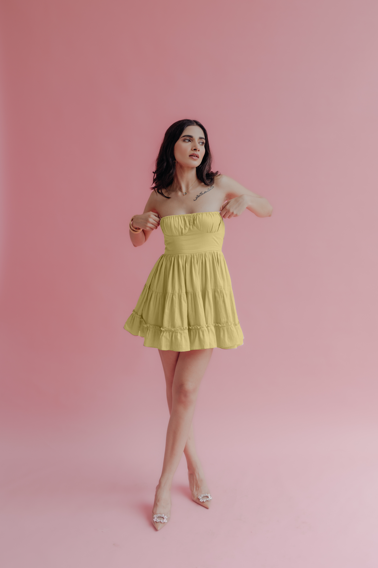 Sabrina Lime Yellow Strapless Mini Dress