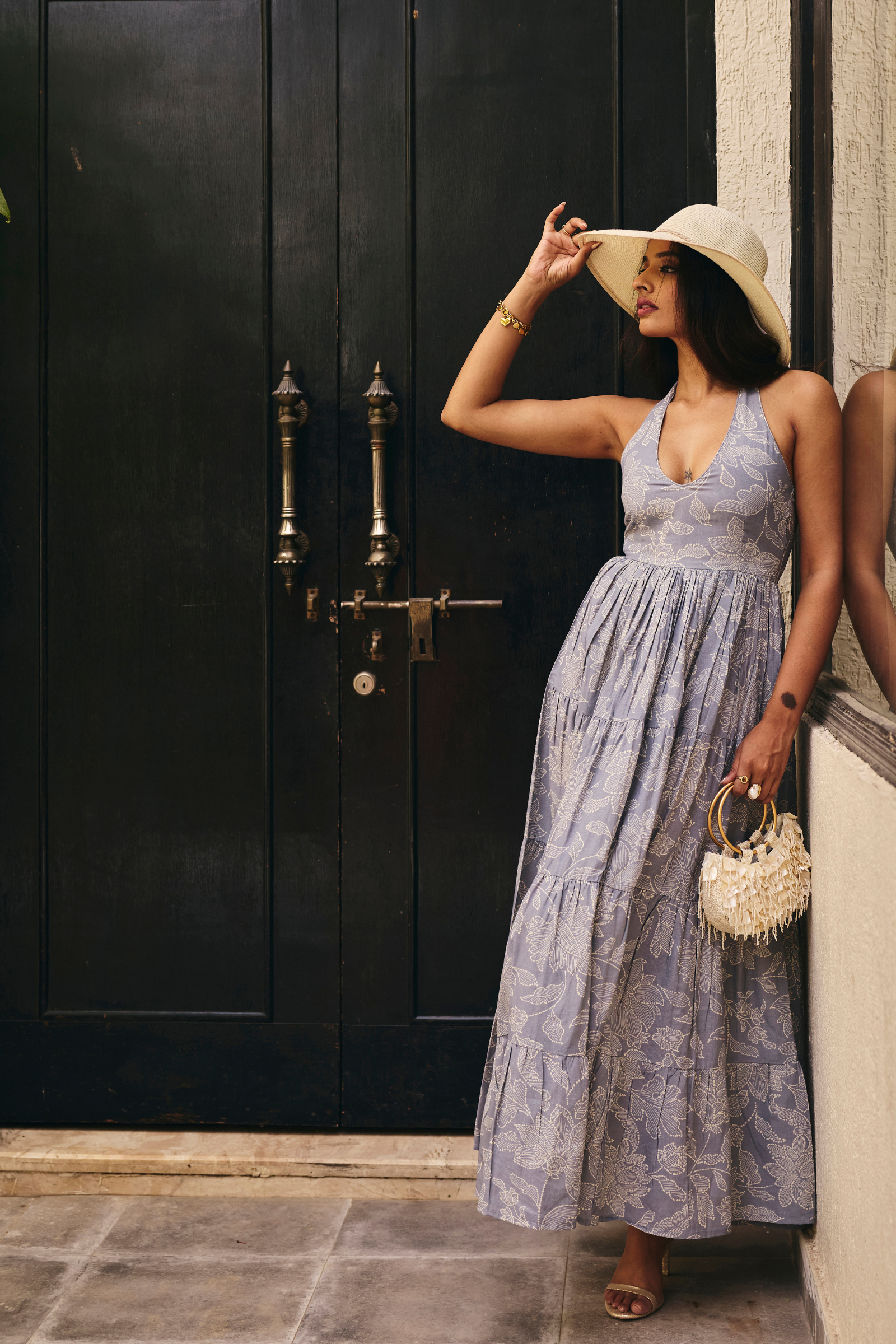 Jodhpur Blue Halter Maxi Dress