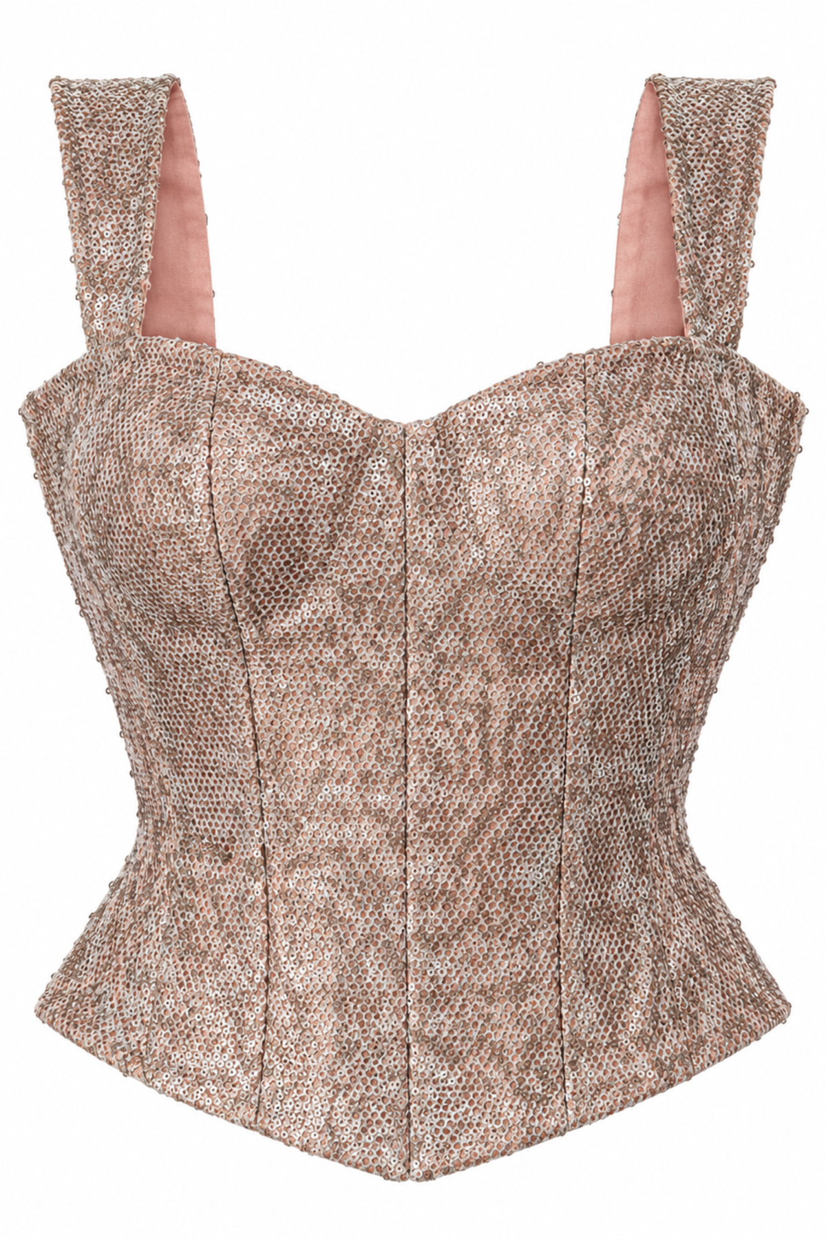 Mohini Rose Gold Sequin Corset Top with Lace-Up Back