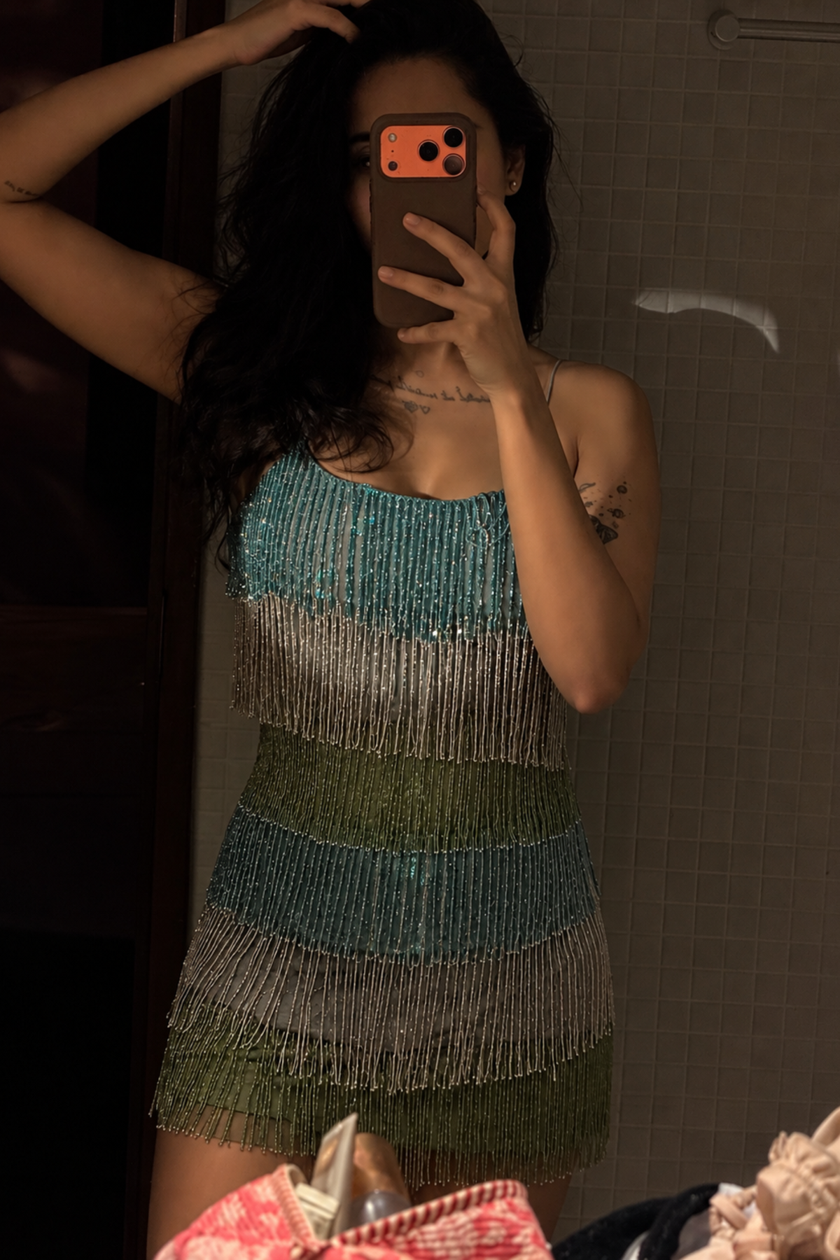Mykonos Blue Fringe Embellished Mini Dress