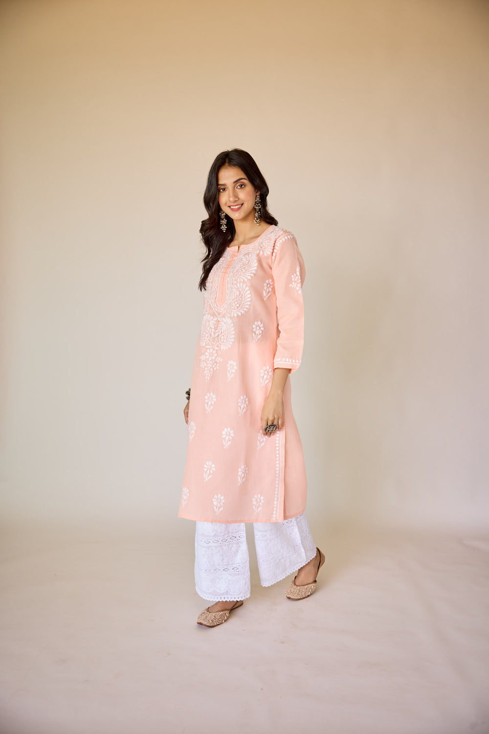 AIRA CHIKANKARI PEACH MUSLIN BIB TOP main image 1