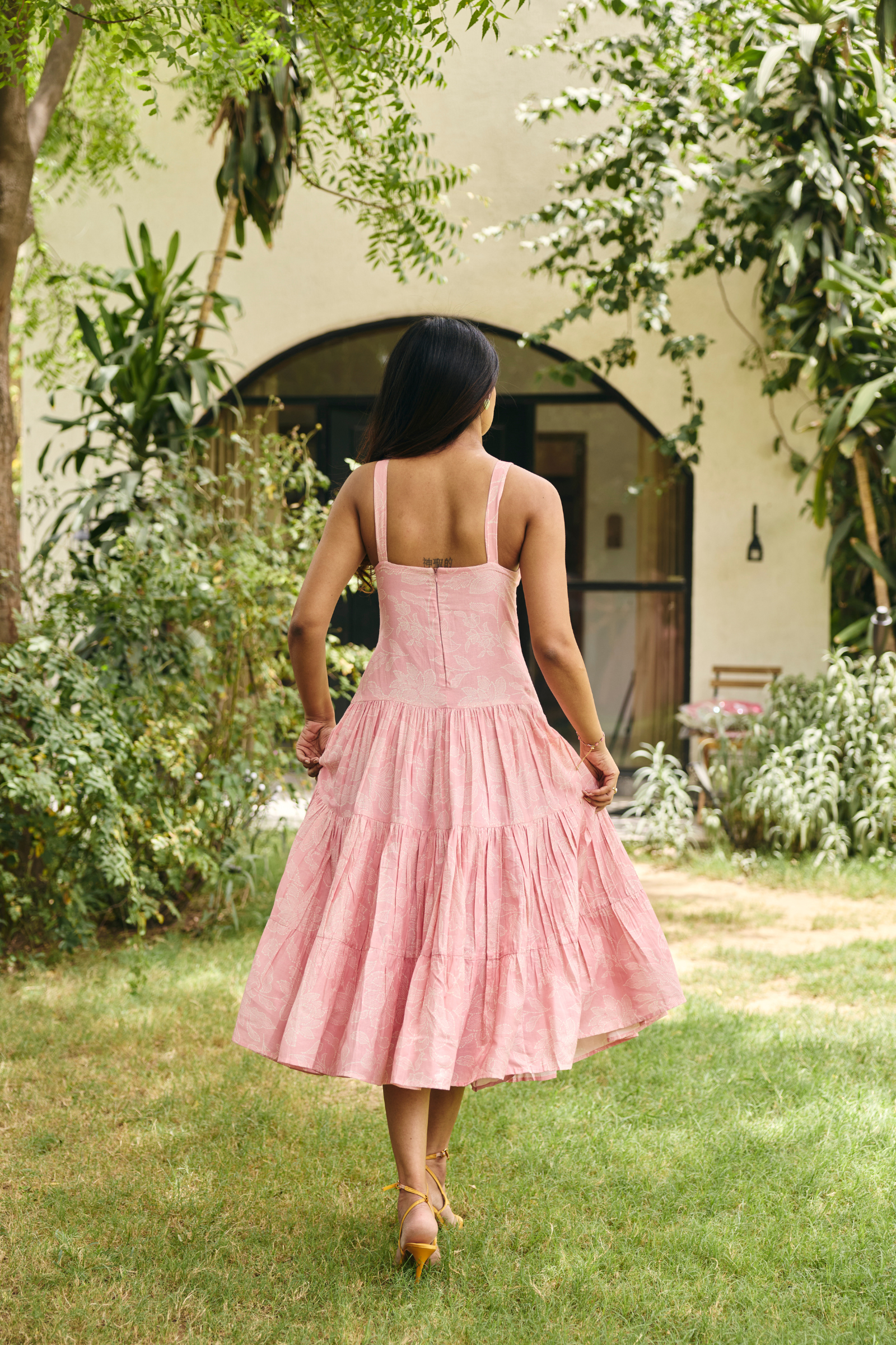 Havana Pink pleated midi dress