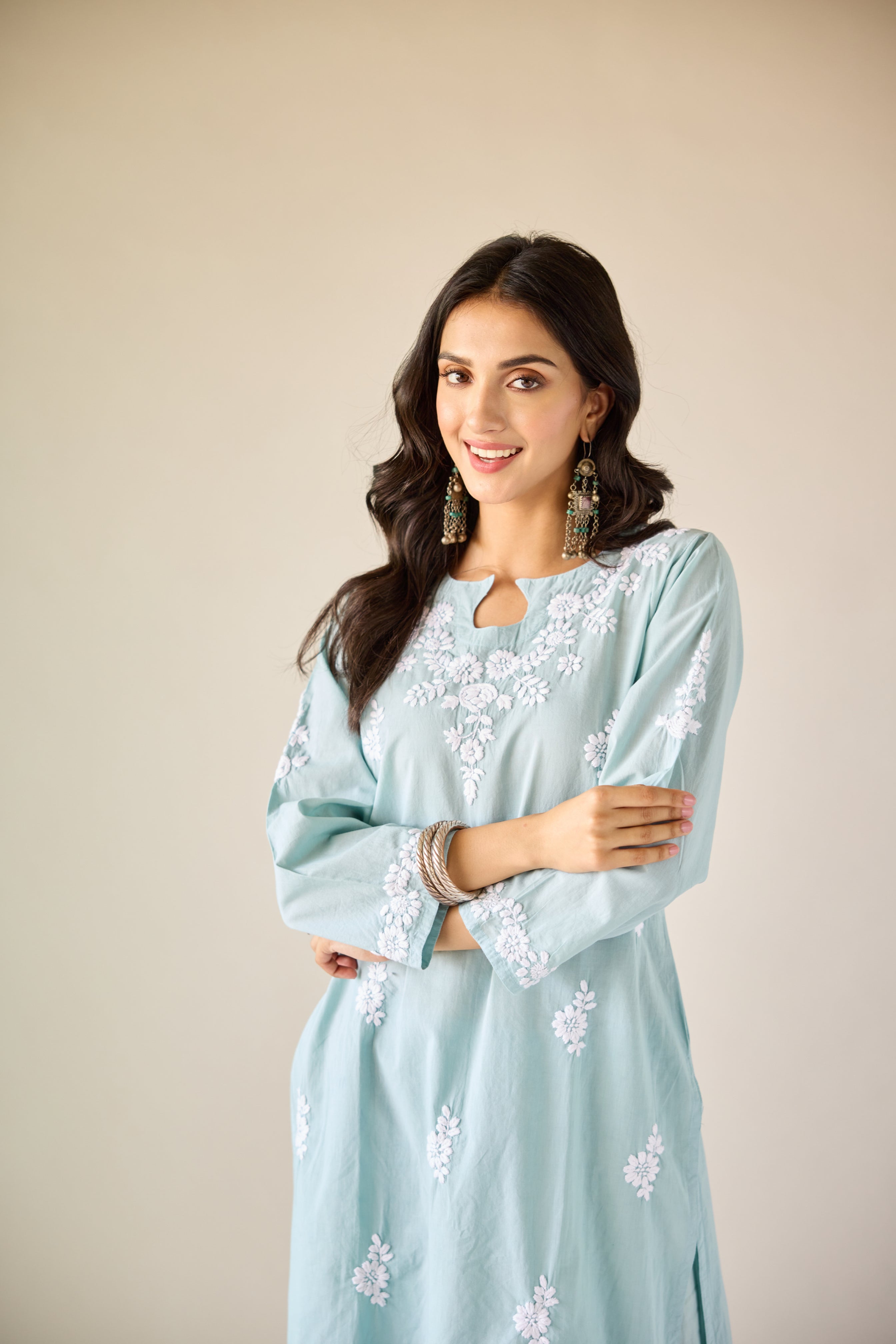 Ireo Green Cotton Hand Embroidered Chikankari Kurta & Pant Set