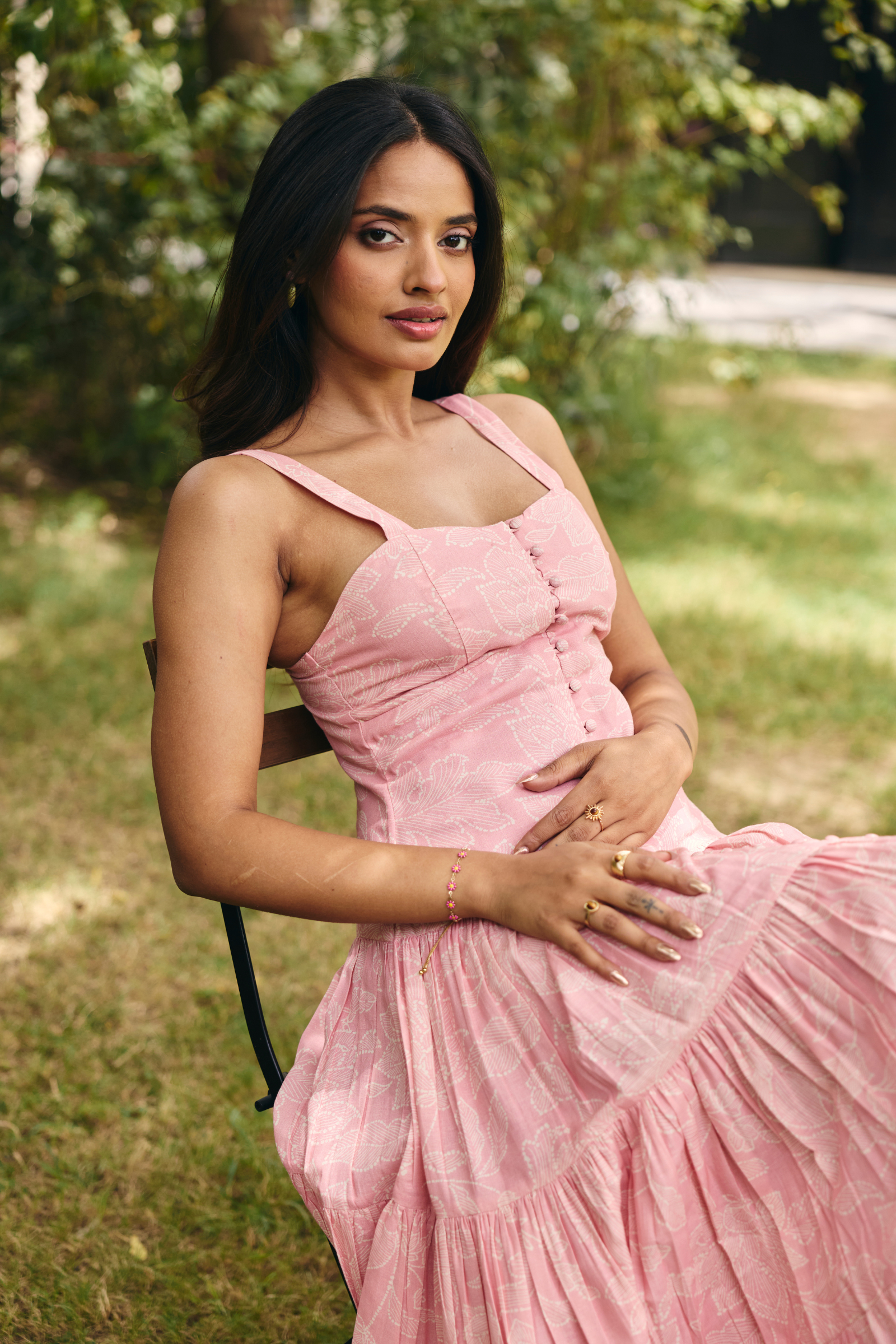 Havana Pink pleated midi dress