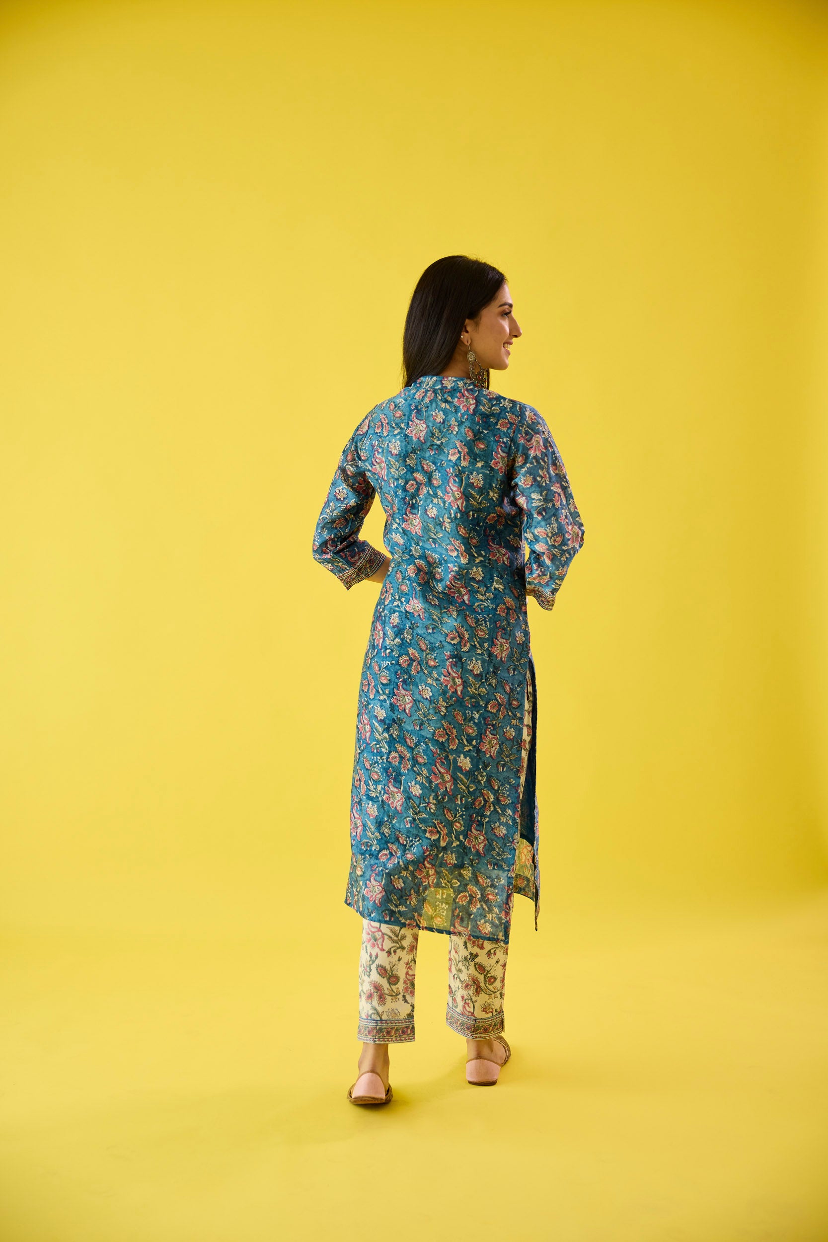 Roohani Blue & White Chanderi Hand Embroidered Kurta Set
