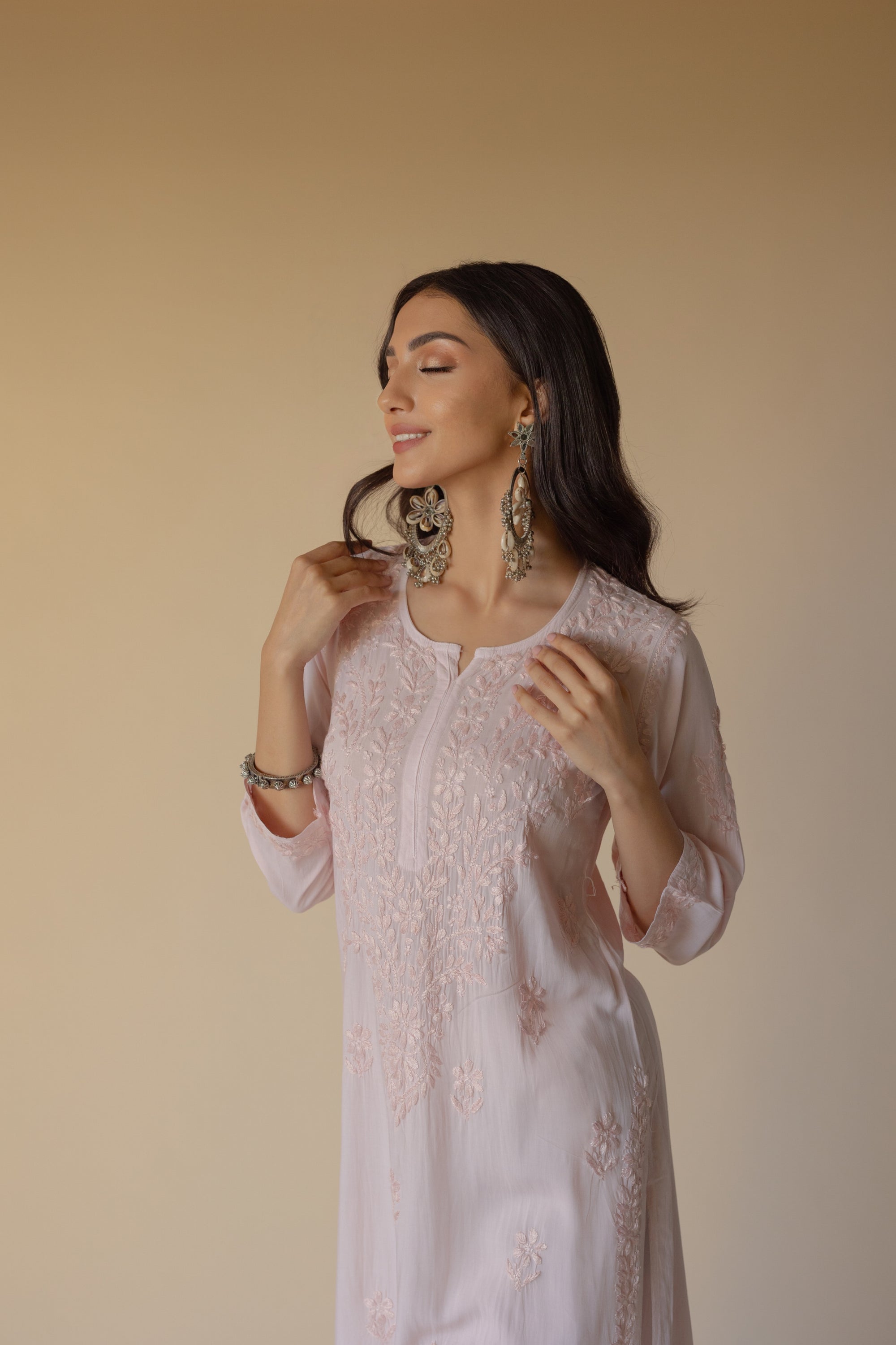 Chikankari Summer Dress – Hand Embroidered Kurti - Modal Silk