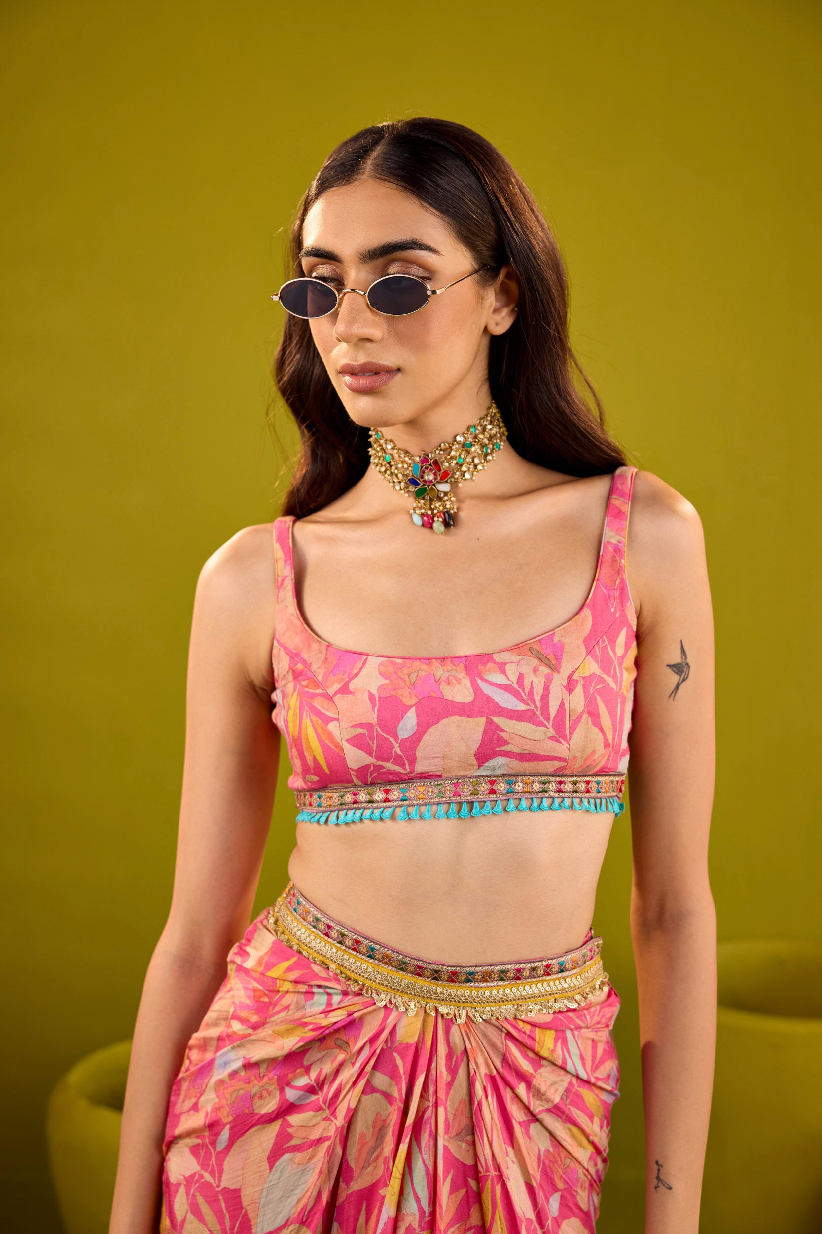 Nazara Pink Floral Muslin Blouse