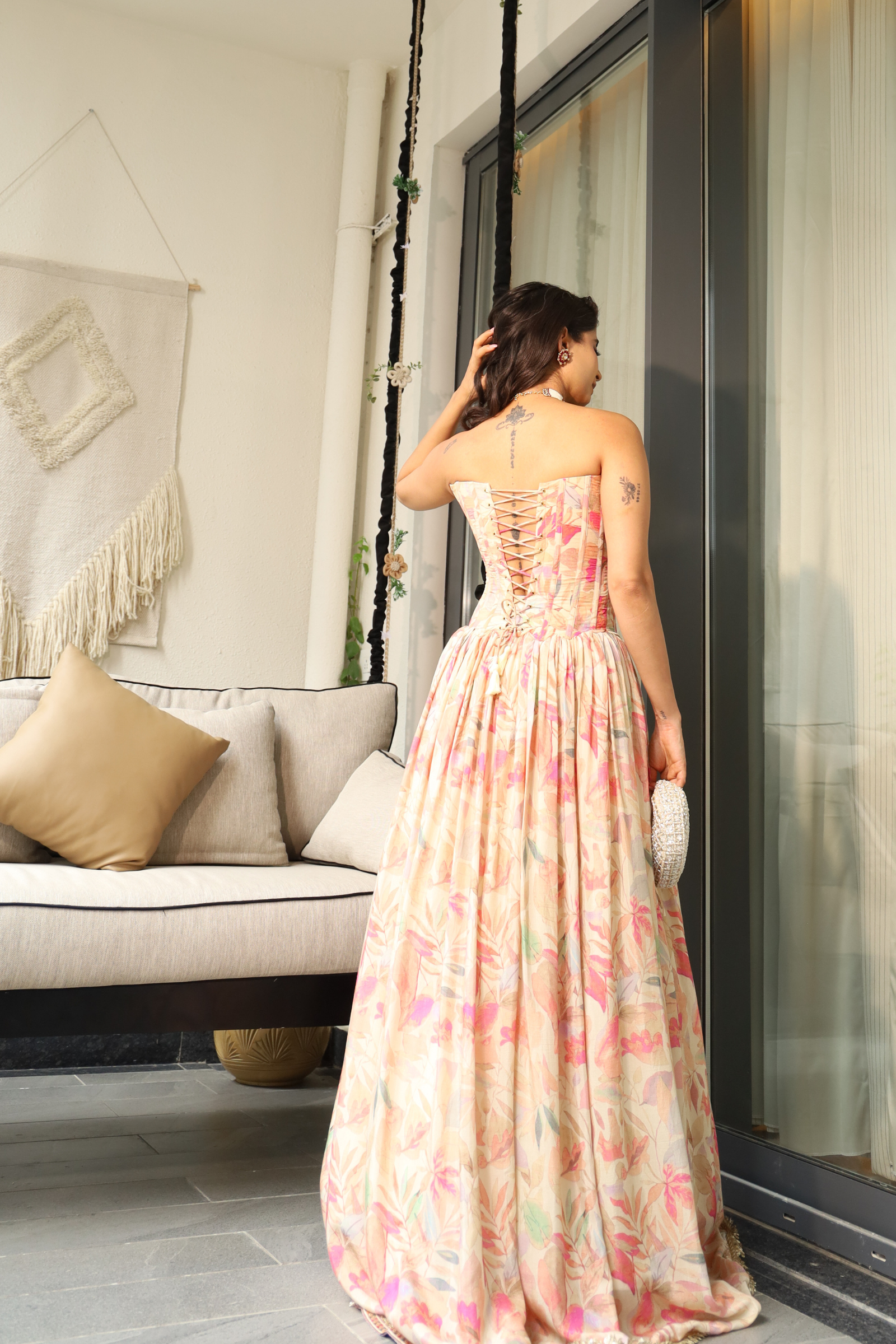 Jamila Ivory Sequinned Corset Muslin Lehenga Set