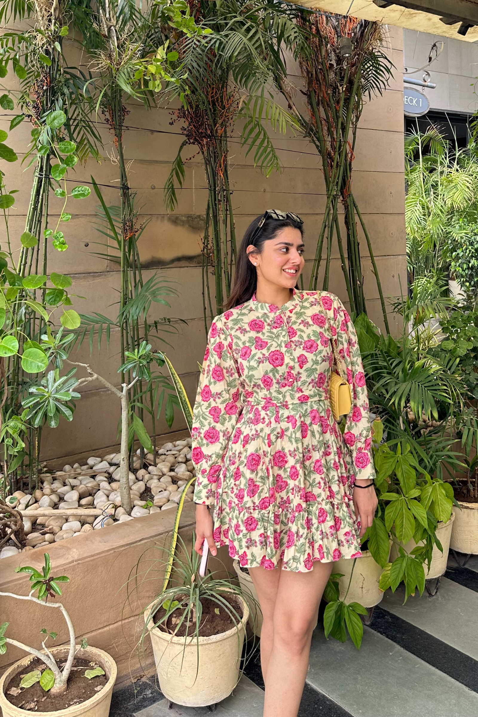 Kikki Yellow Printed Cotton Collared Dress