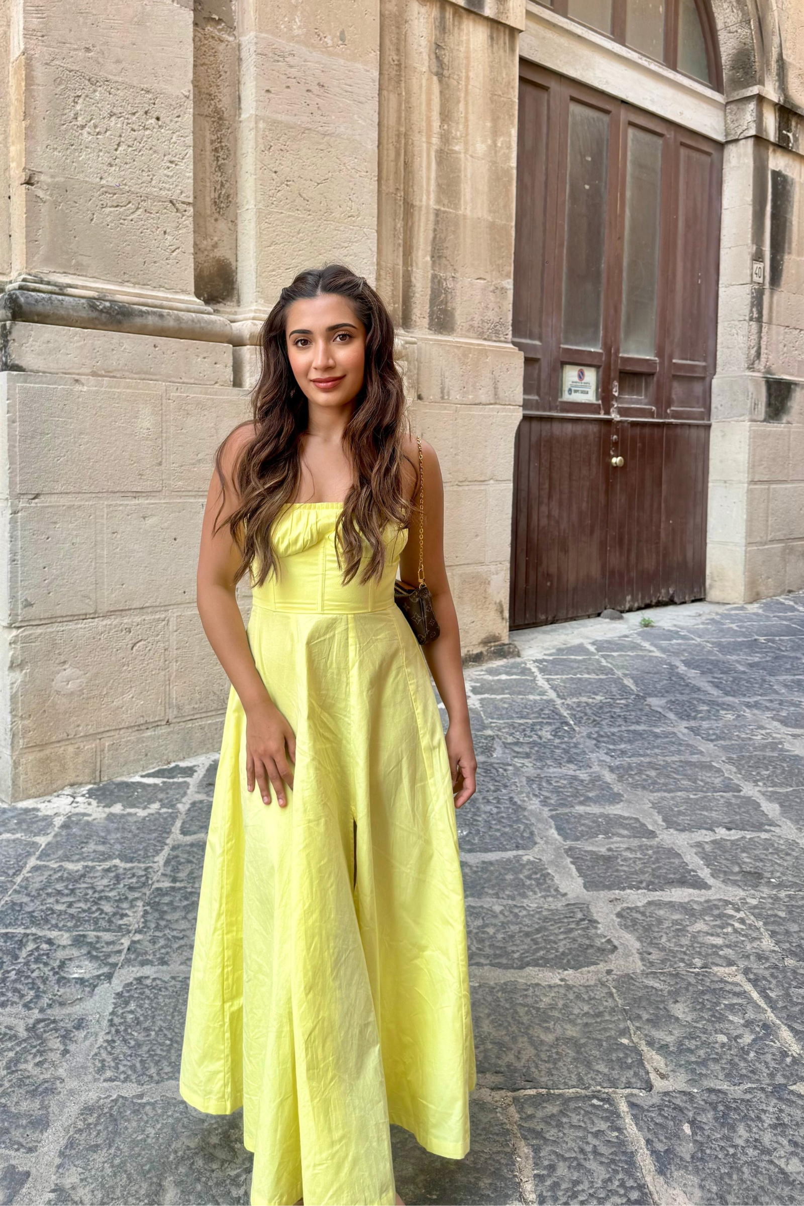 Sorrento Lemon Yellow Corset Tube Midi Dress