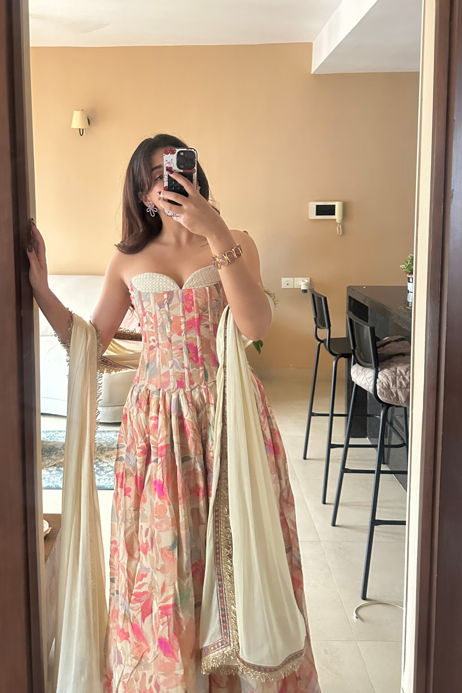 Jamila Ivory Sequinned Corset Muslin Lehenga Set