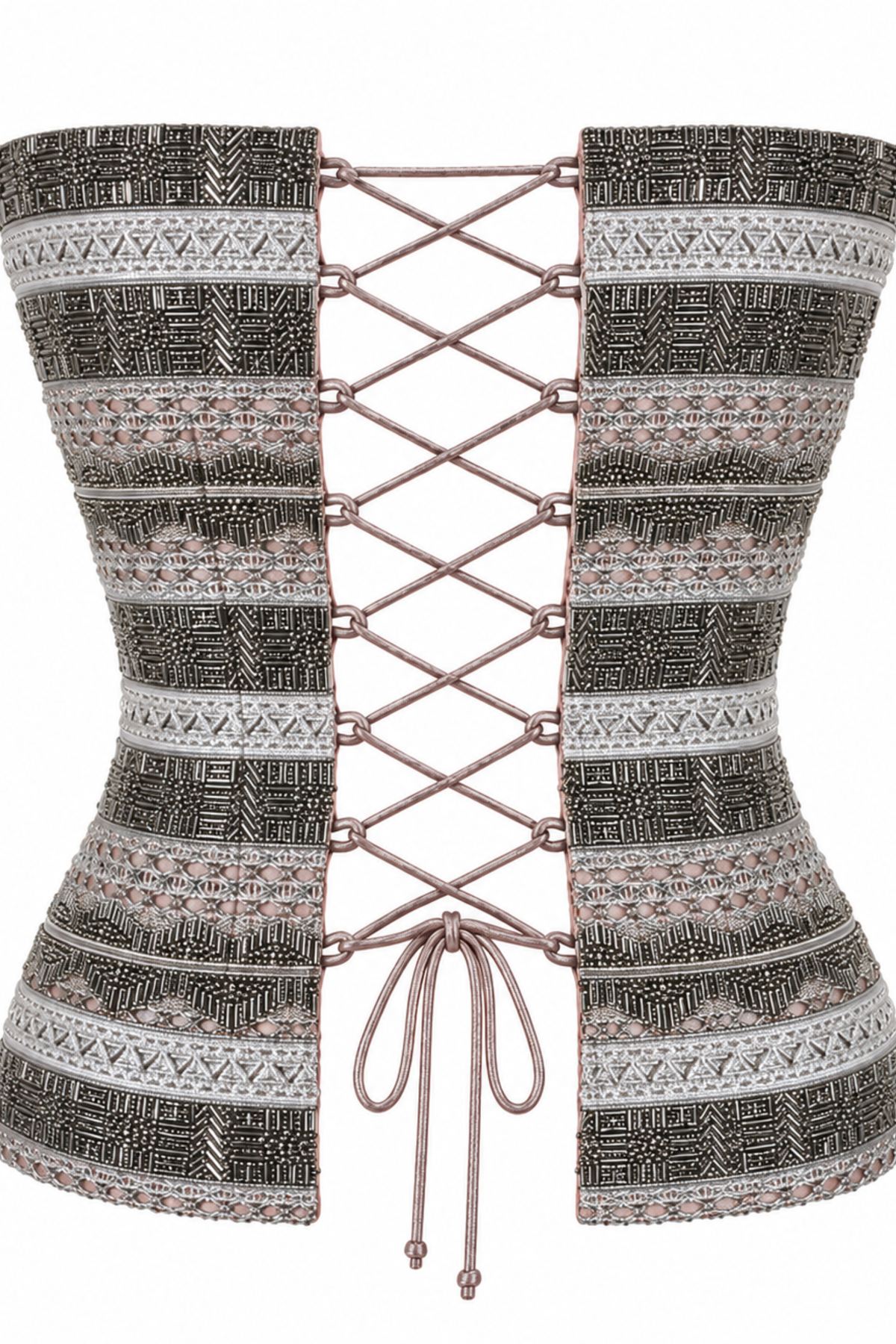 Zeenat Strapless Silver Corset in Multi-Katdana Lace and Beadwork