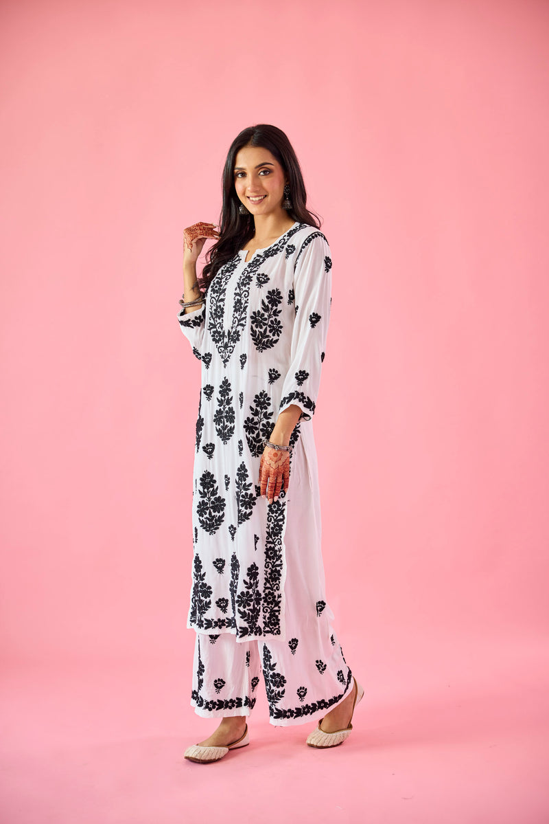Rayon Summer Special Chikankari Kurta Pant Set main image 1