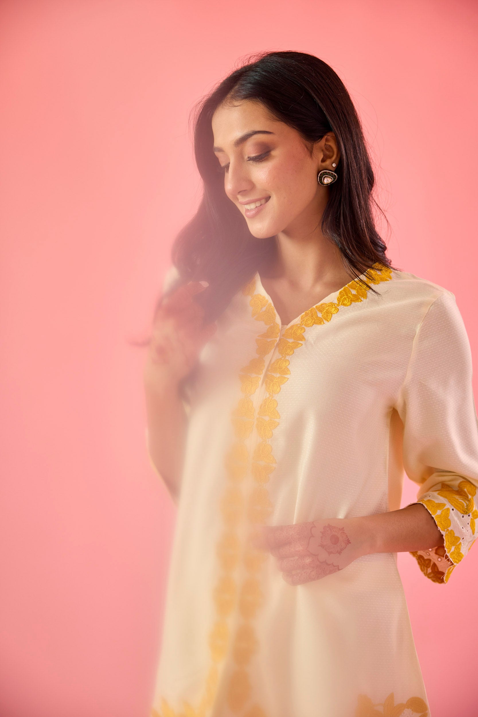 Blossom Cream & Yellow Cotton Embroidered Co-ord Set