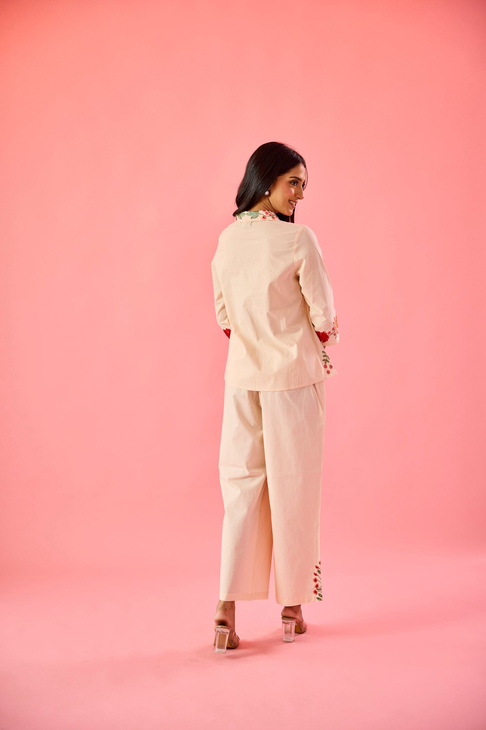 Gaze Cream Cotton Embroidered Co-ord Set