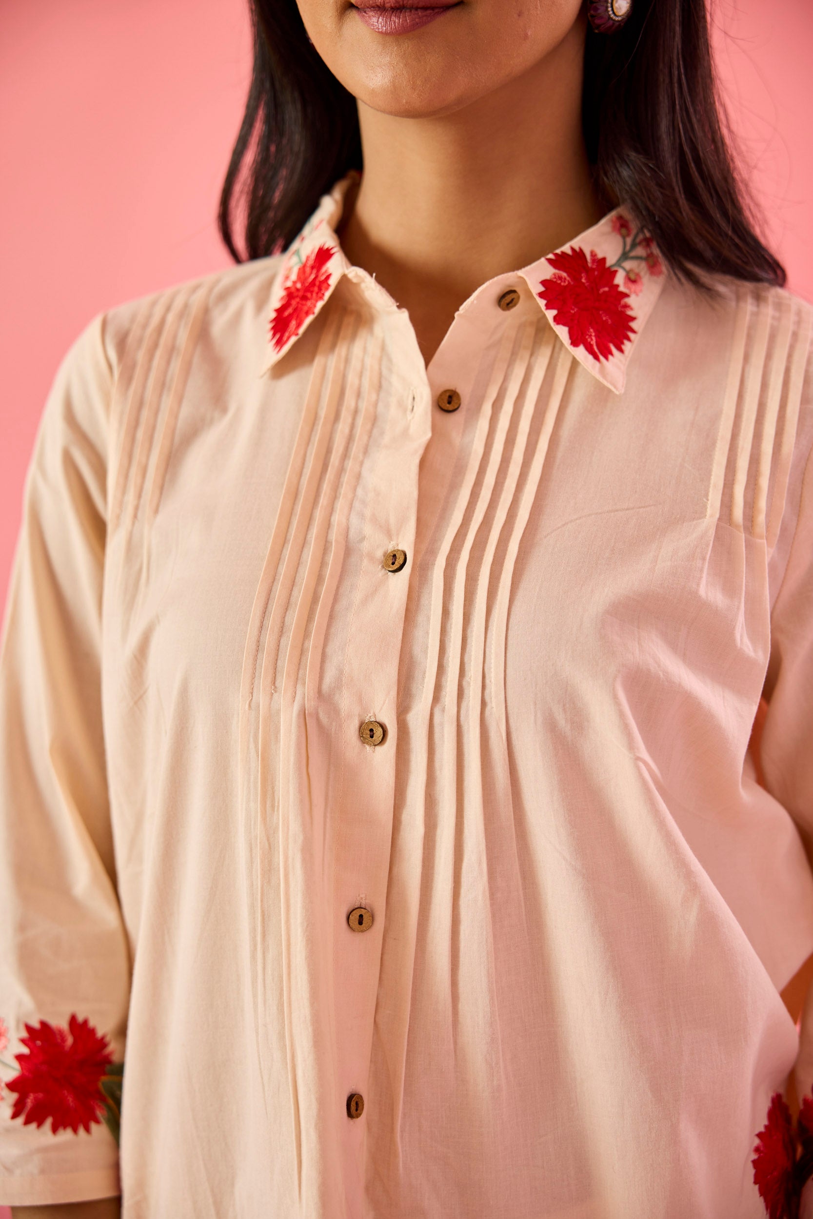 Gaze Cream Cotton Embroidered Co-ord Set