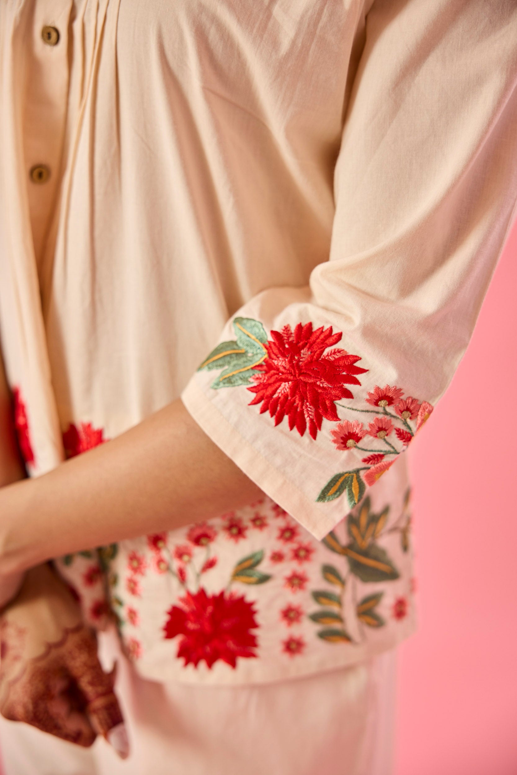 Gaze Cream Cotton Embroidered Co-ord Set