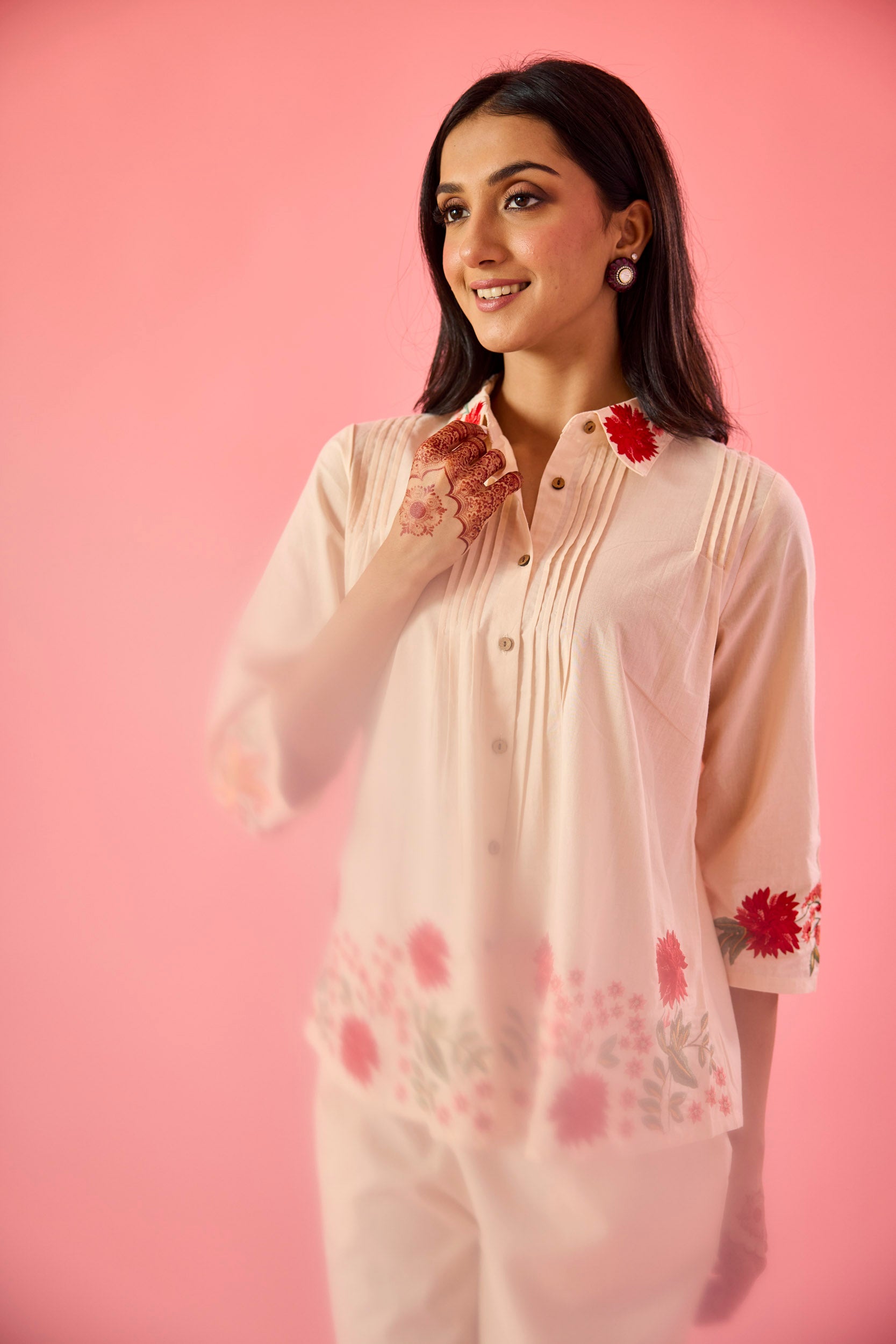 Gaze Cream Cotton Embroidered Co-ord Set