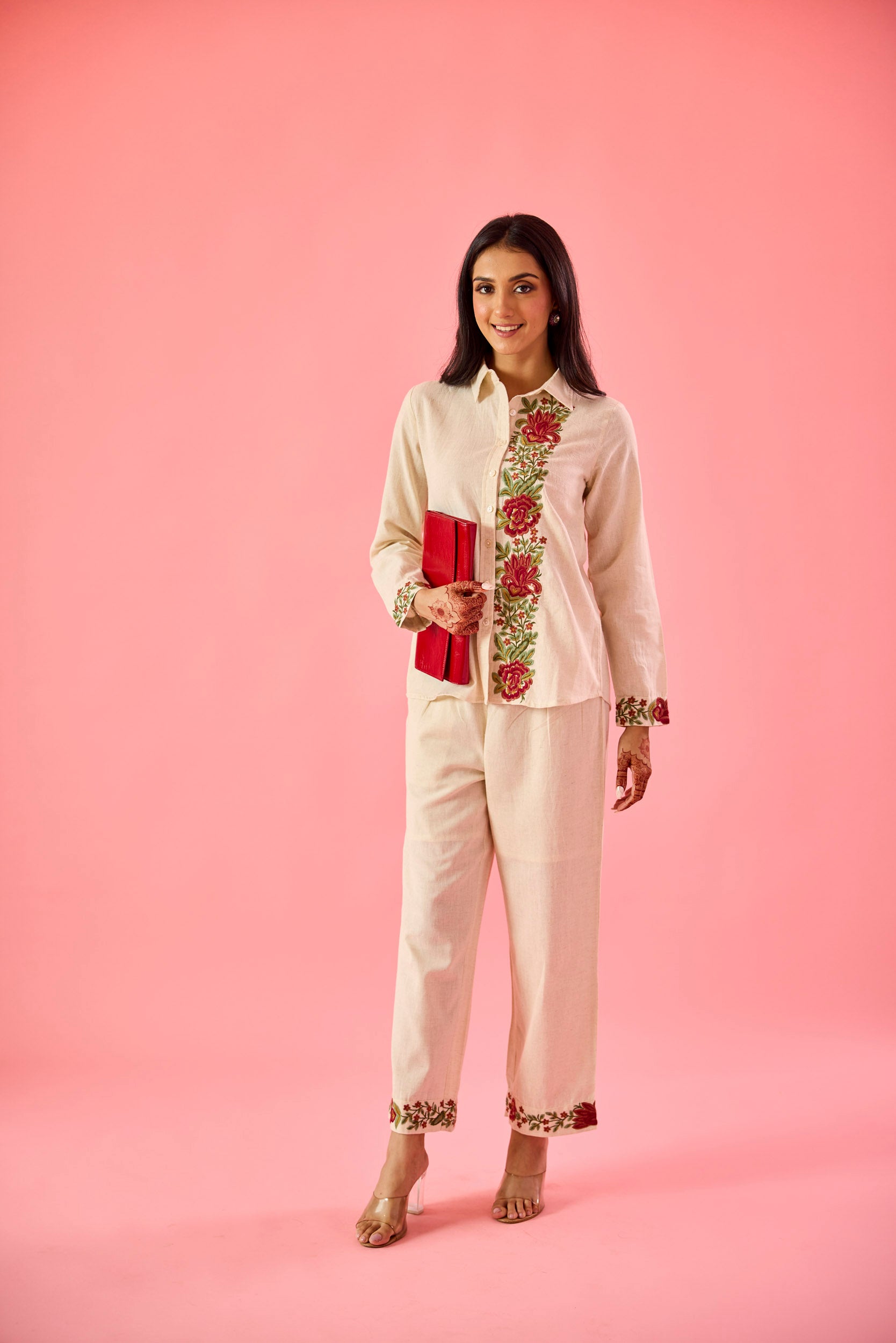 Fleur Off White Linen Embroidered Co-ord Set