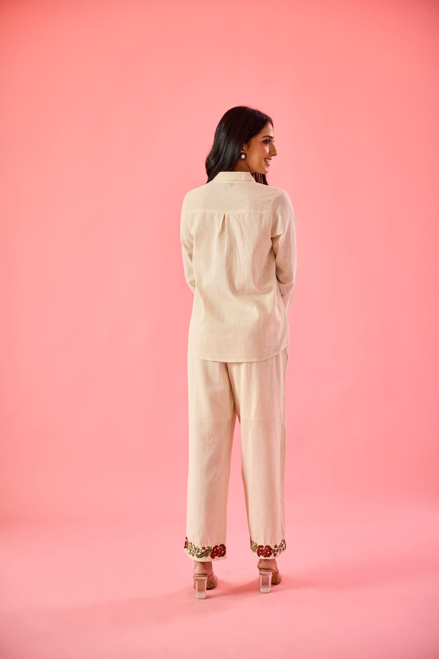 Fleur Off White Linen Embroidered Co-ord Set