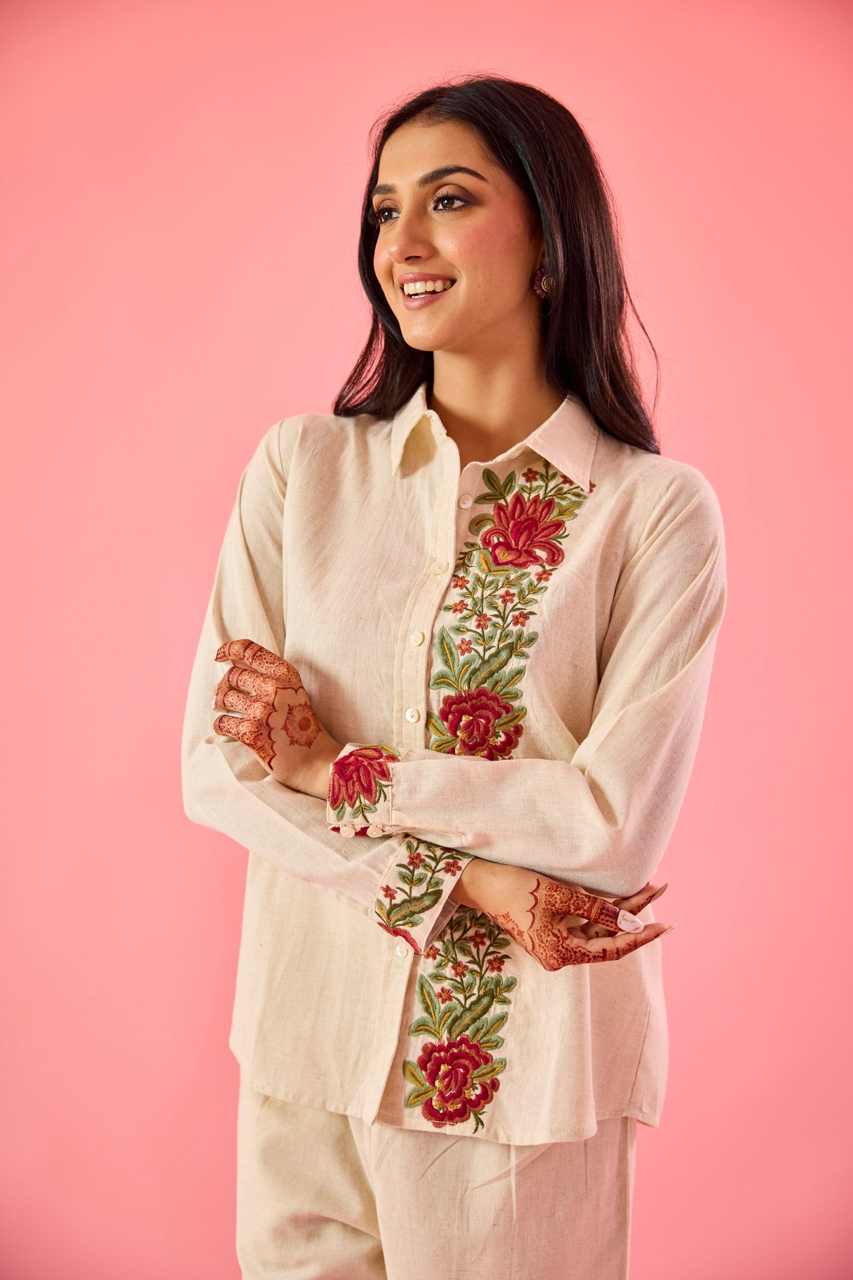 Fleur Off White Linen Embroidered Co-ord Set