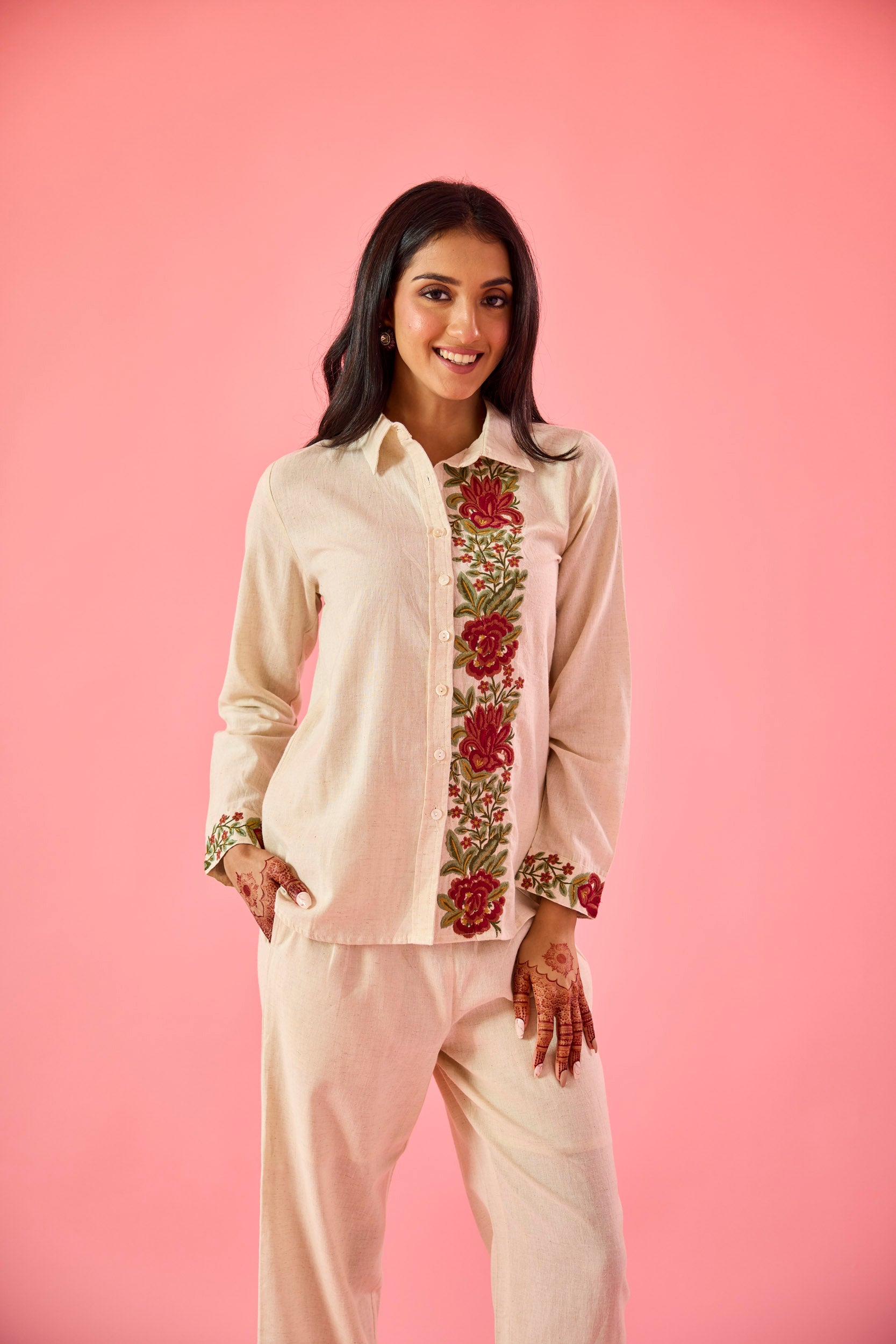 Fleur Off White Linen Embroidered Co-ord Set
