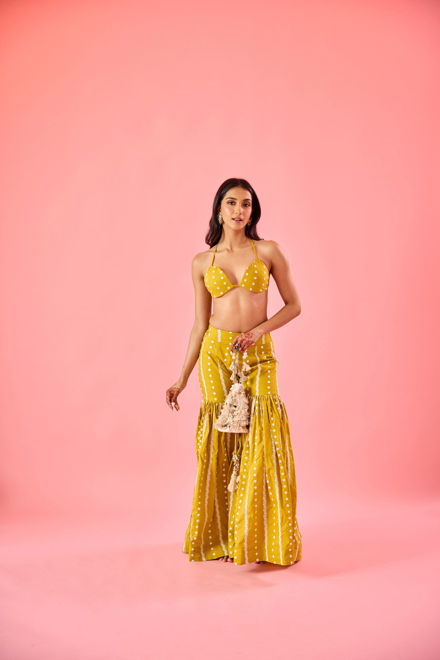 Naina Yellow Embroidered Cotton Blouse and Sharara Set
