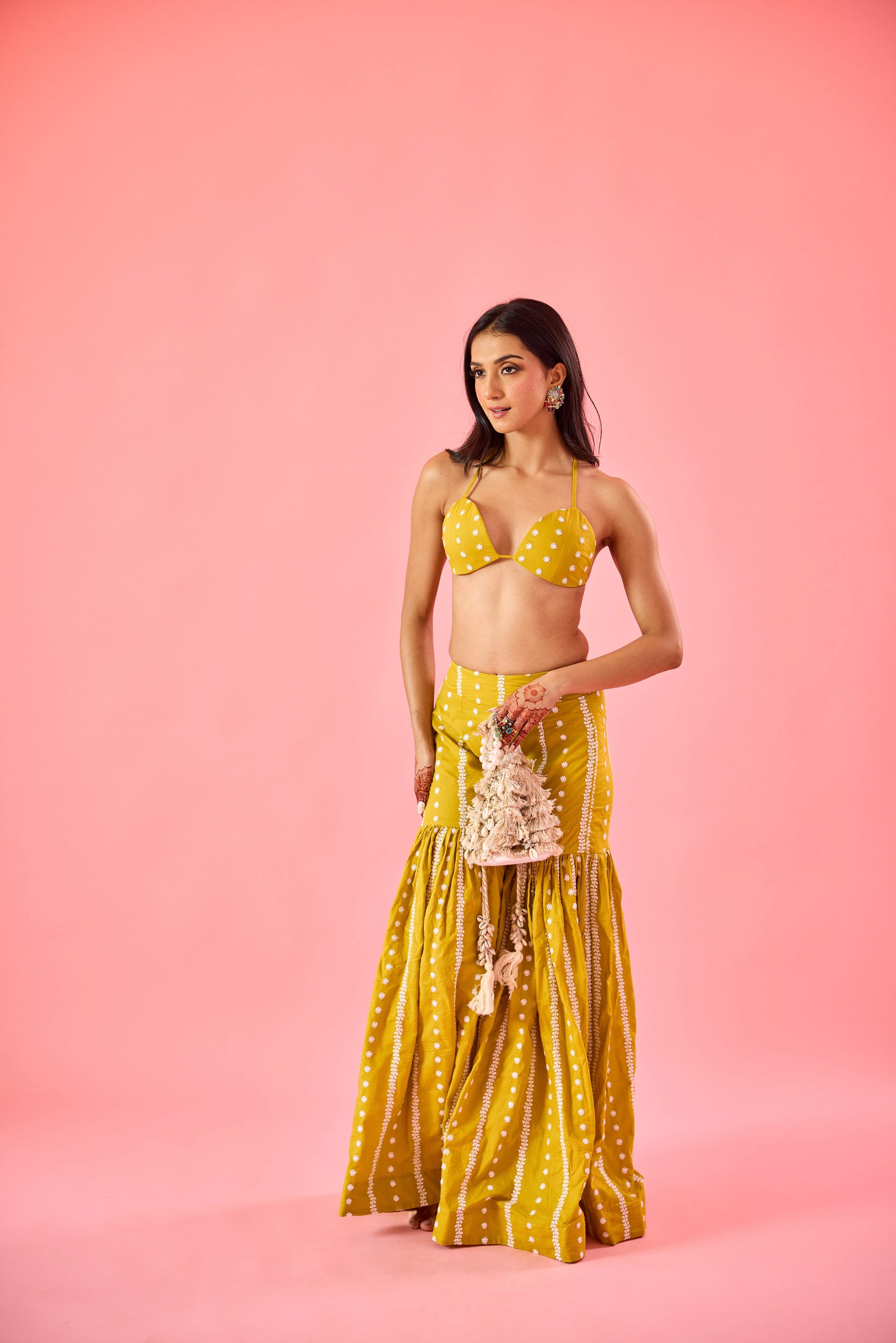 Naina Yellow Embroidered Cotton Blouse and Sharara Set