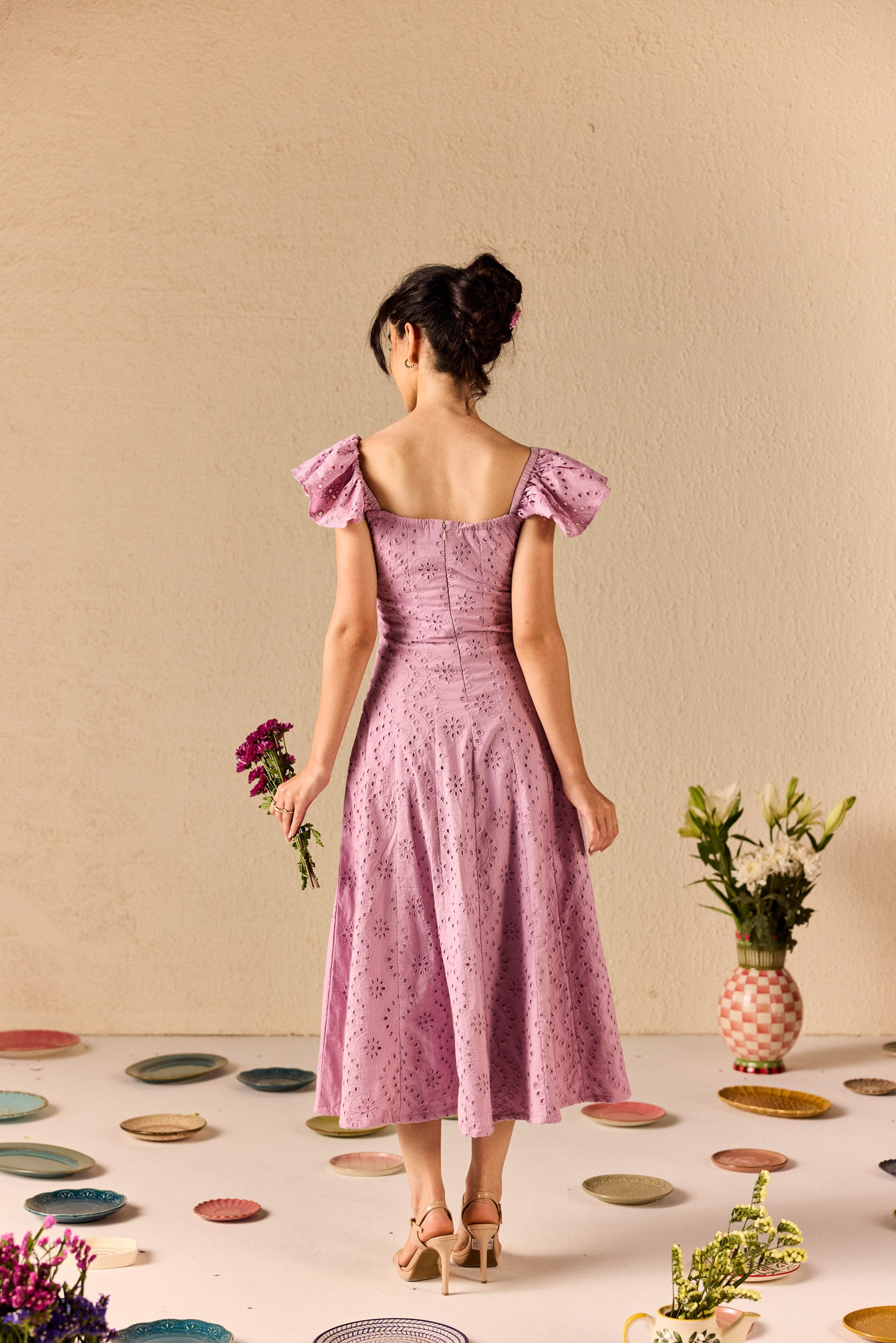 Violetta Lilac Embroidered Schiffli Midi Dress