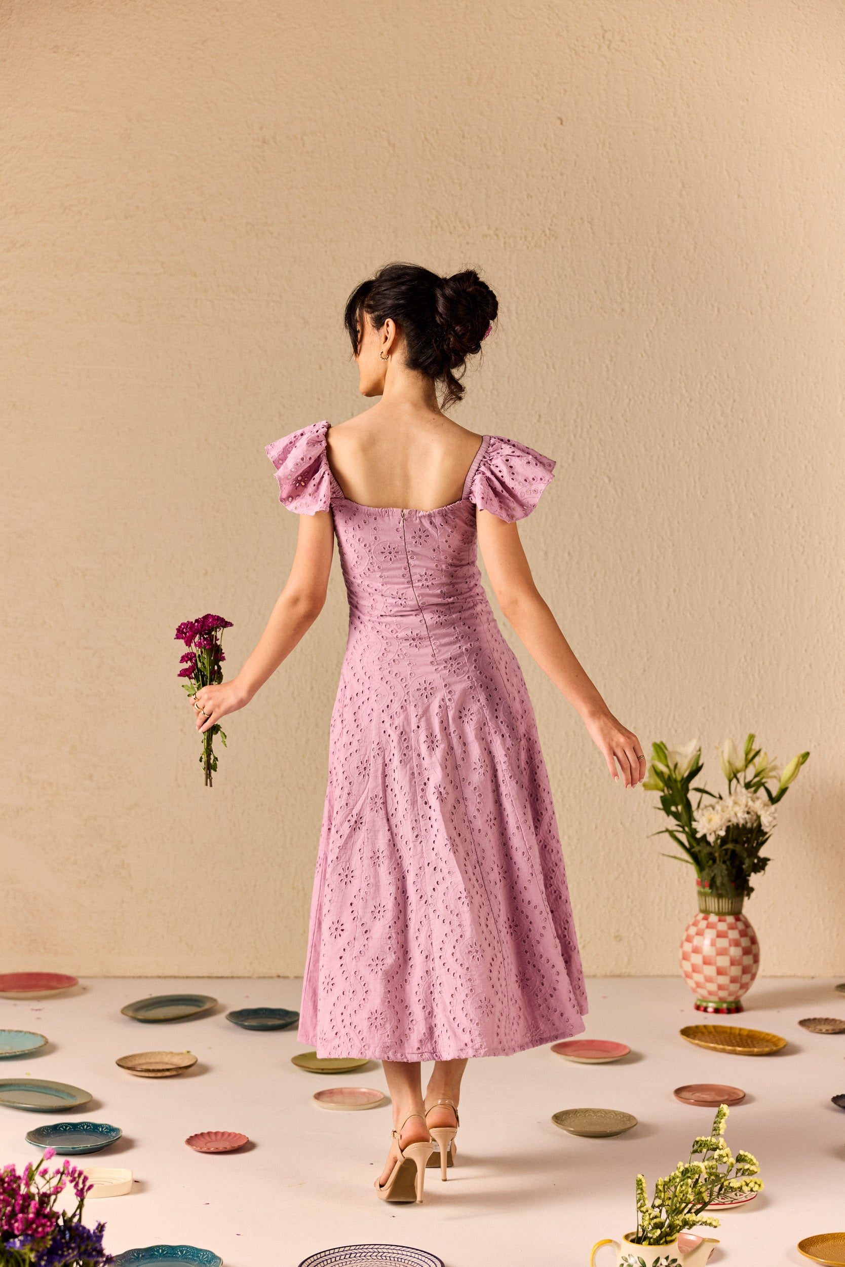 Violetta Lilac Embroidered Schiffli Midi Dress