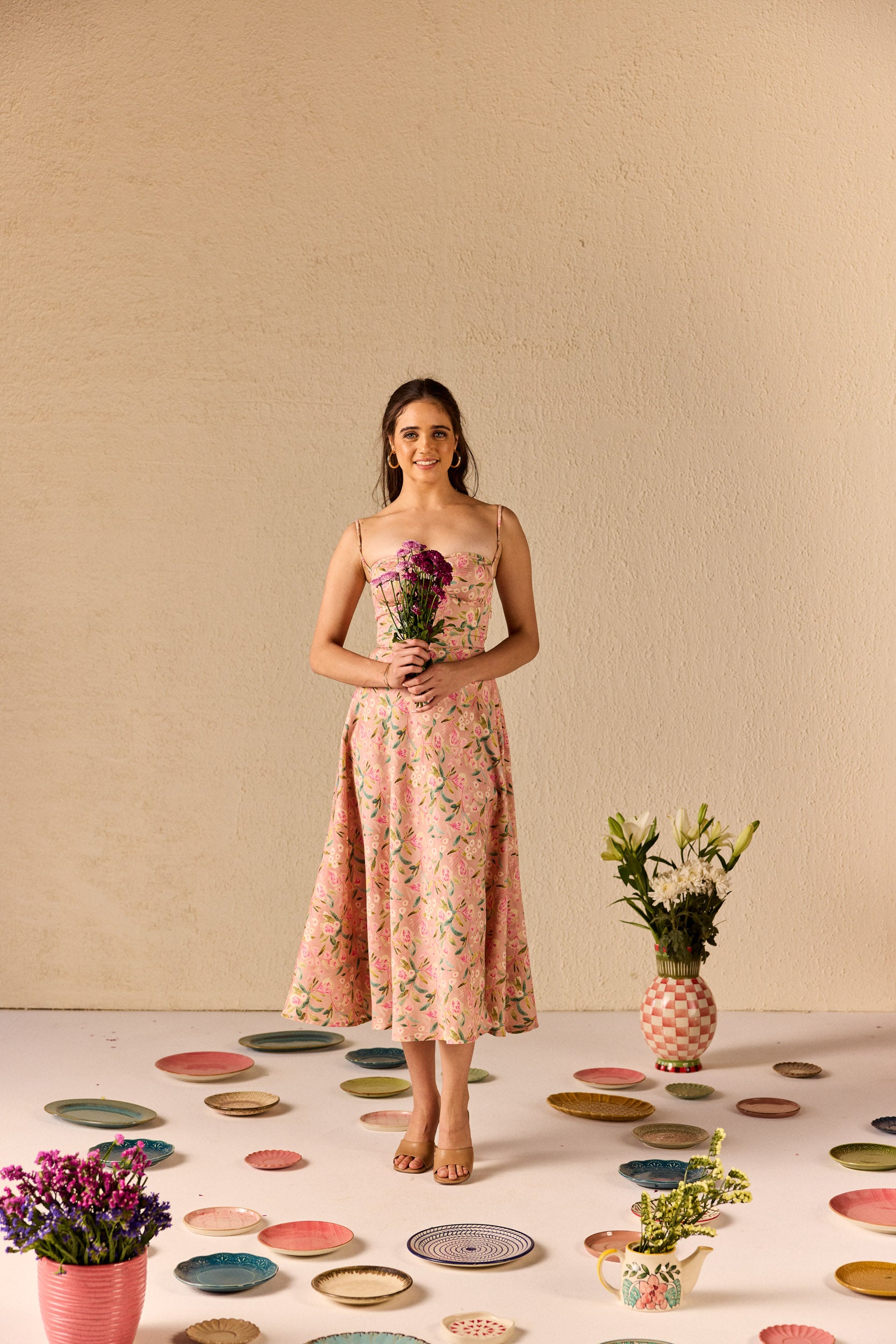 Bianca Pink Floral Midi Sundress
